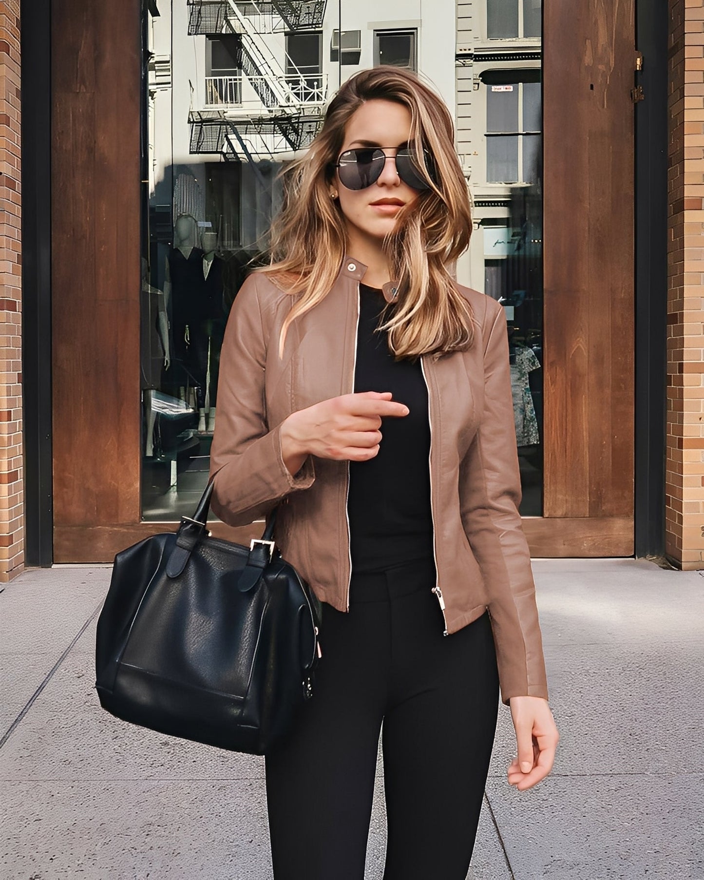 Ashlee - Stylische, eng geschnittene Damenlederjacke