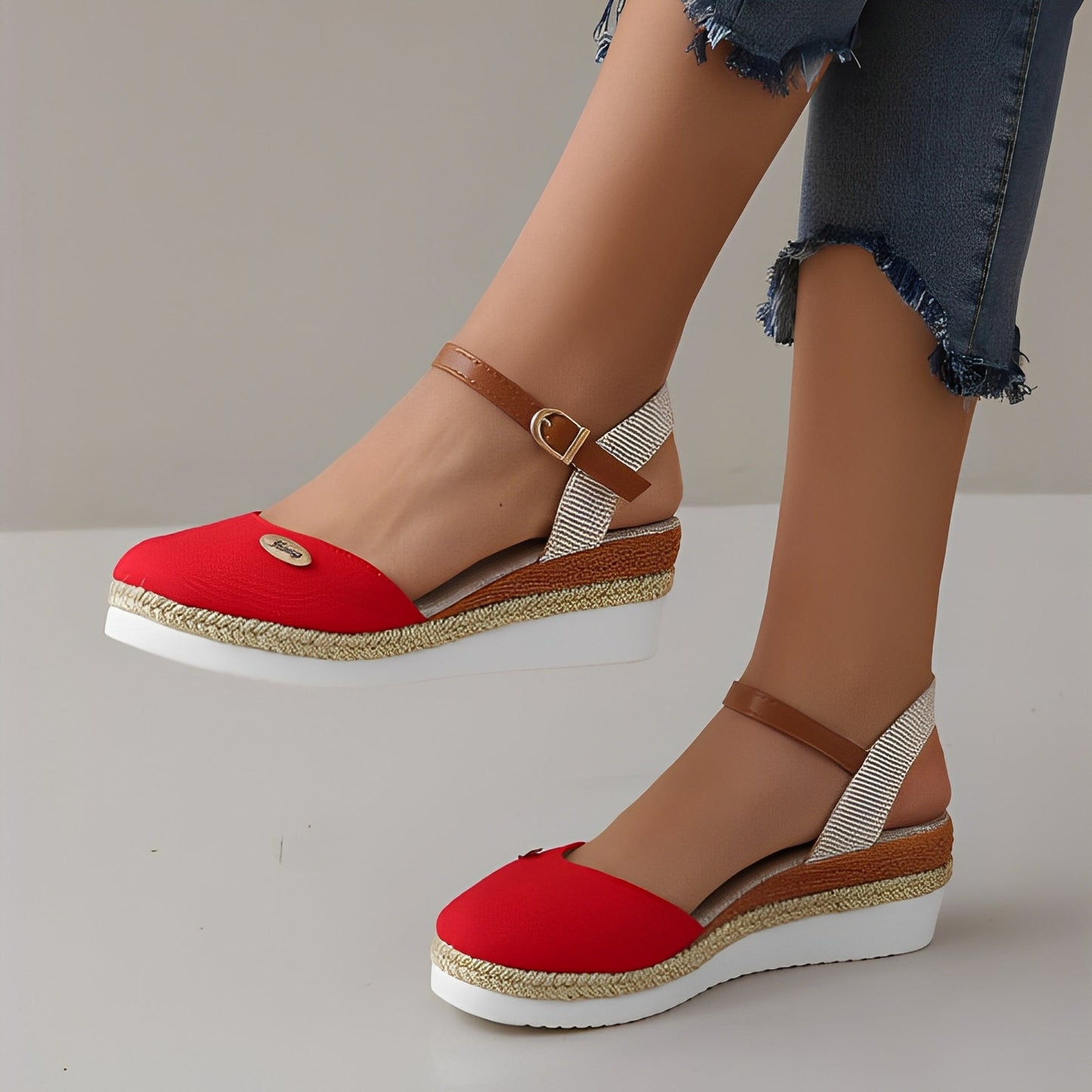 Elinor - Bequeme Damen-Hanfsandalen mit Keilabsatz
