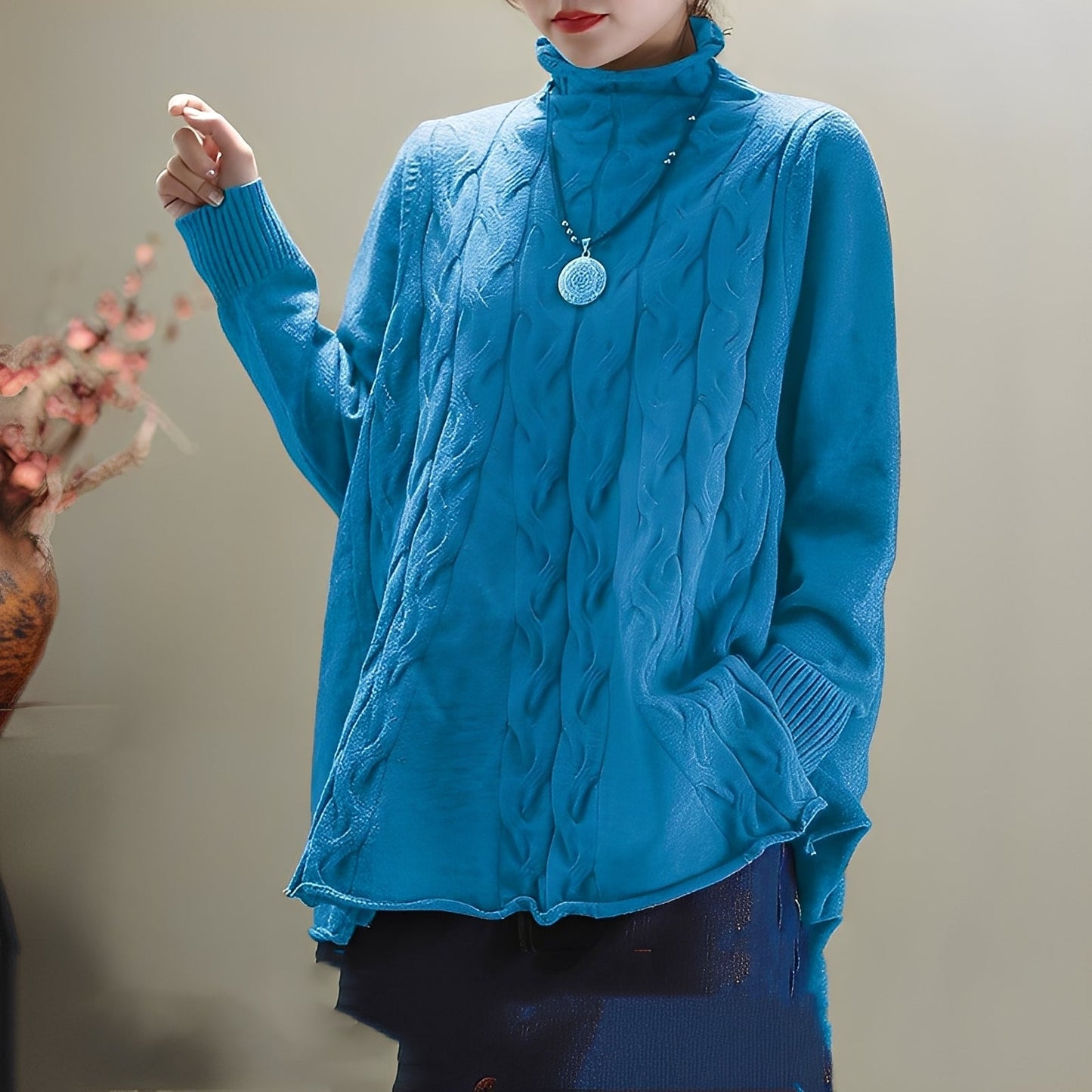 Merla - Bequemer Damenpullover mit Rollkragen und Seitenschlitz