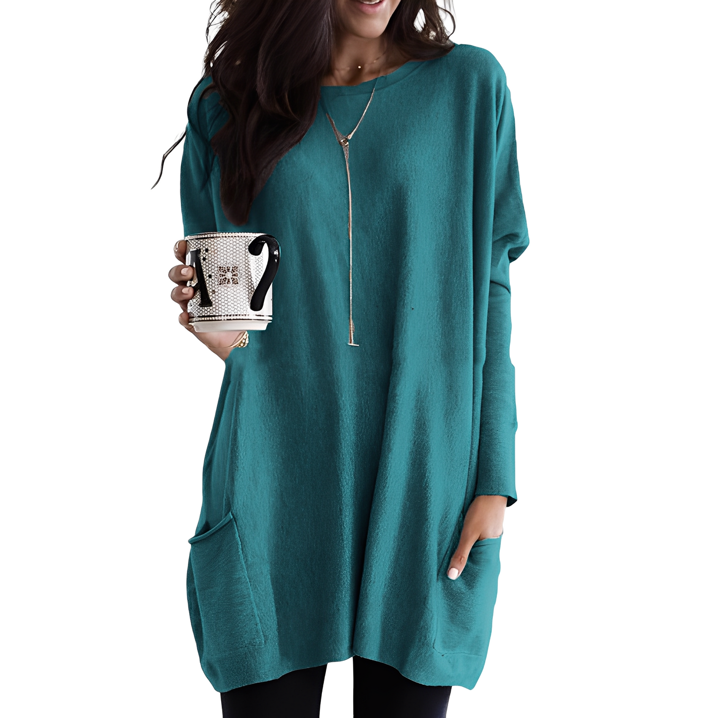Ryann - Bequemer langer Damenpullover mit Taschen