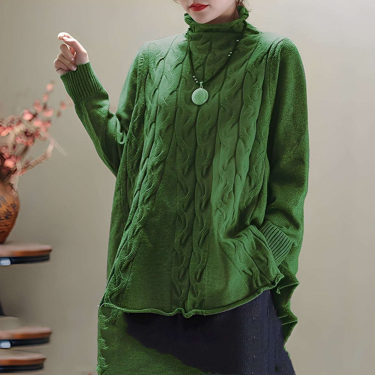 Merla - Bequemer Damenpullover mit Rollkragen und Seitenschlitz