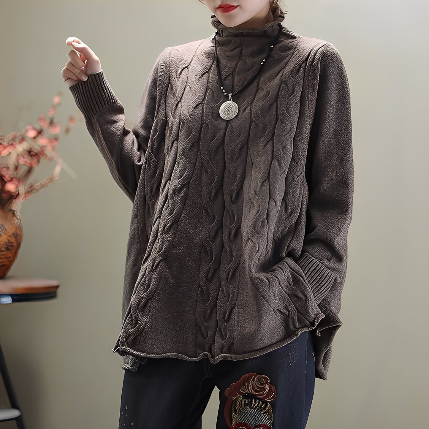 Merla - Bequemer Damenpullover mit Rollkragen und Seitenschlitz