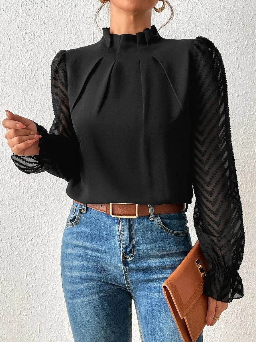 Cassandra - Elegantes Damen-Chiffon-Top mit langen Ärmeln