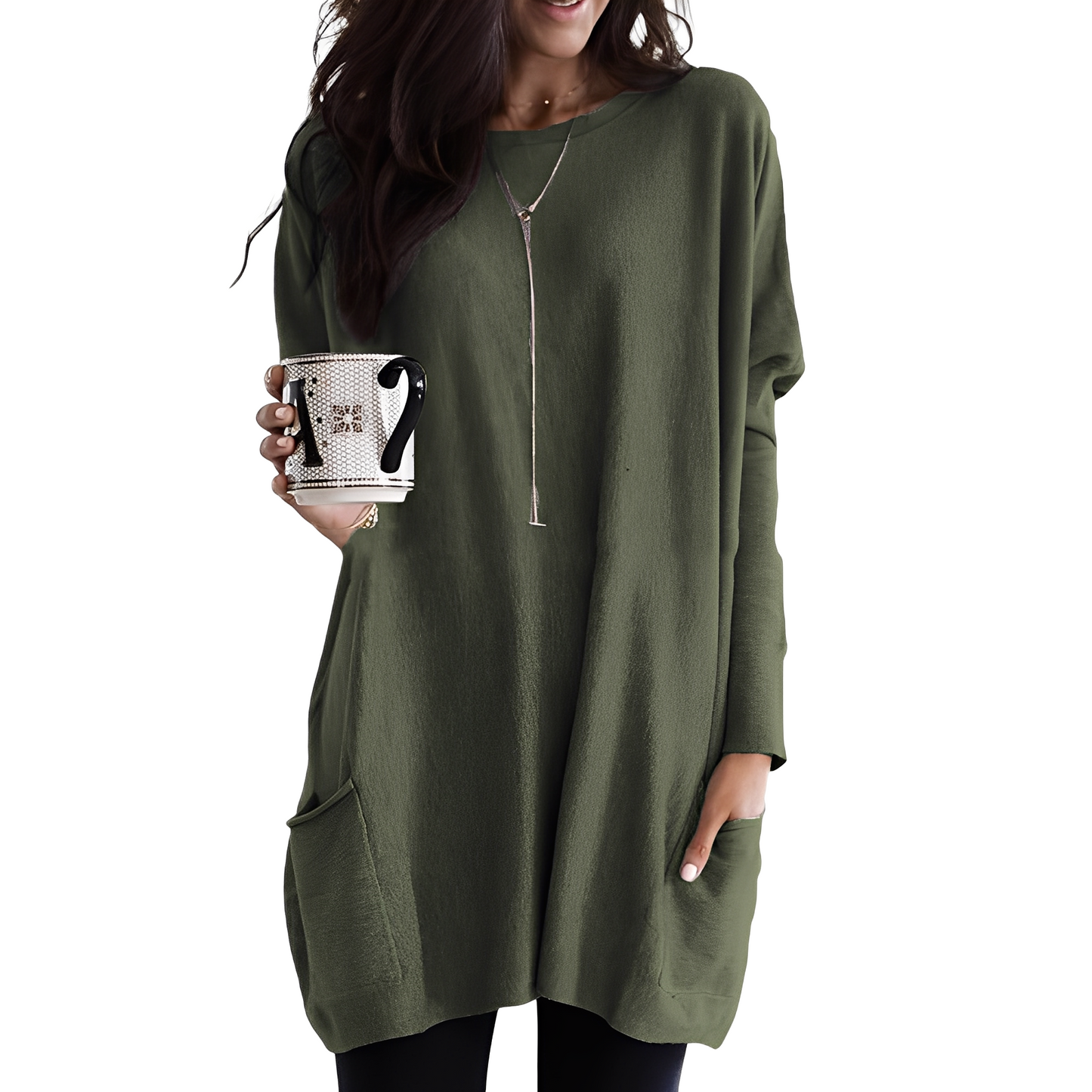 Ryann - Bequemer langer Damenpullover mit Taschen