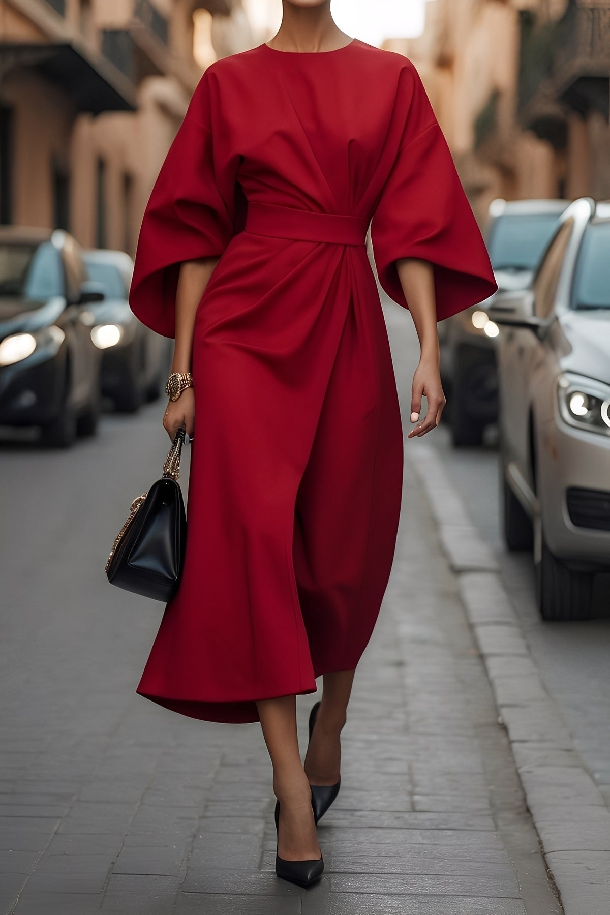 Nicole - Modisches Damen-Midikleid mit Puffärmeln