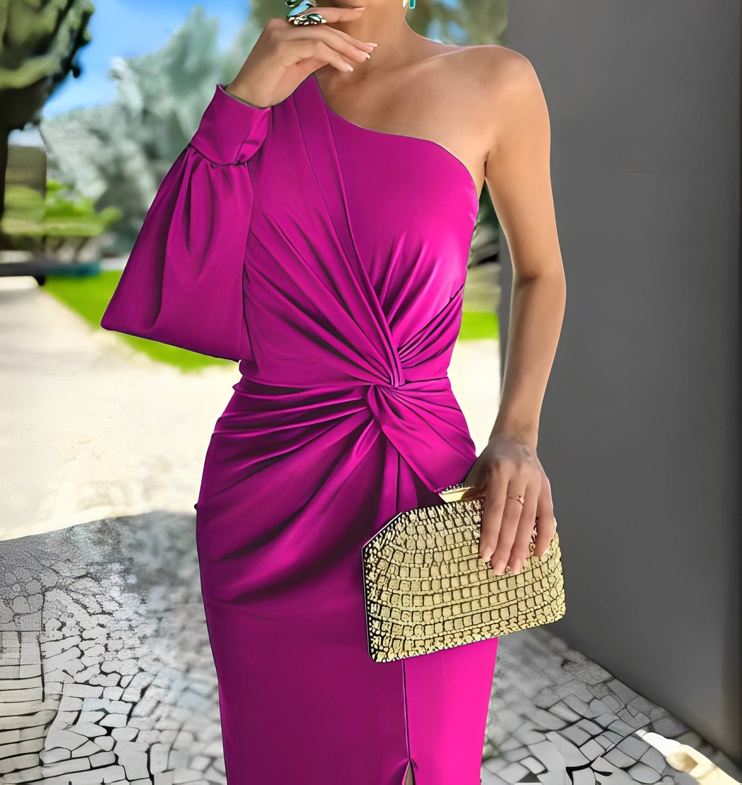Pauline - Elegantes Damenkleid mit ungleichmäßiger Faltenlegung