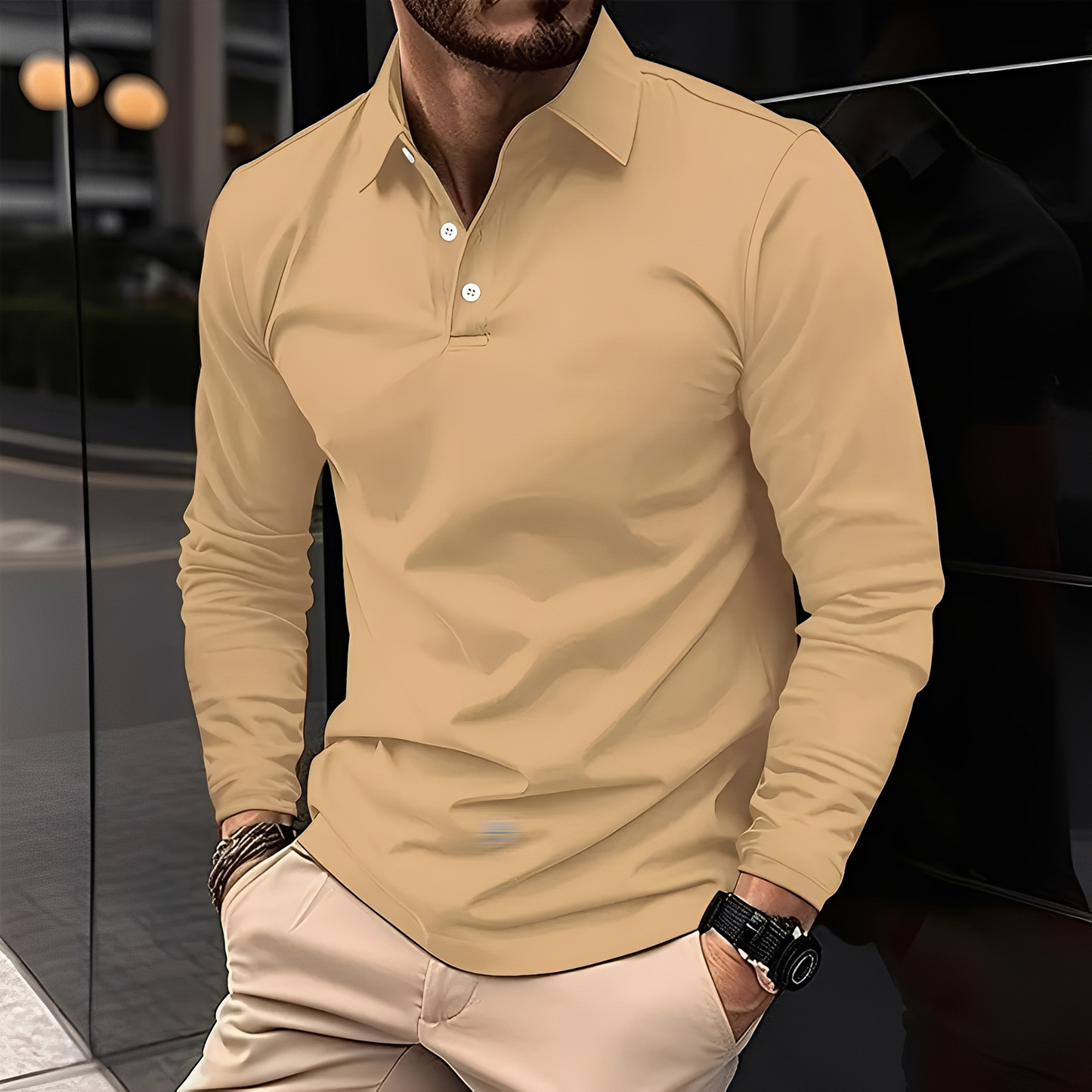 Stephen - Bequemes Langarm-Poloshirt für Herren
