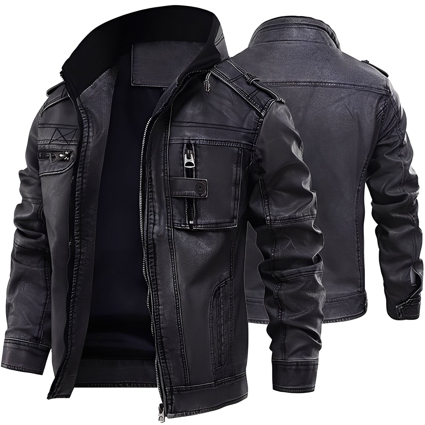 Kevin - Klassische Lederjacke für Herren mit Taschen