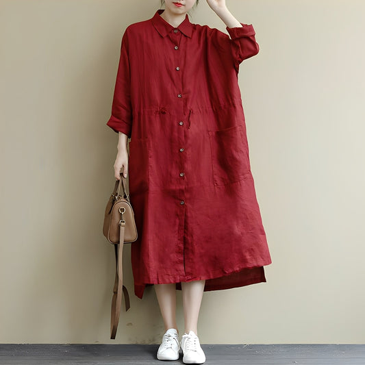 Chelsie - Damen-Maxikleid mit lockerer Passform und Knöpfen