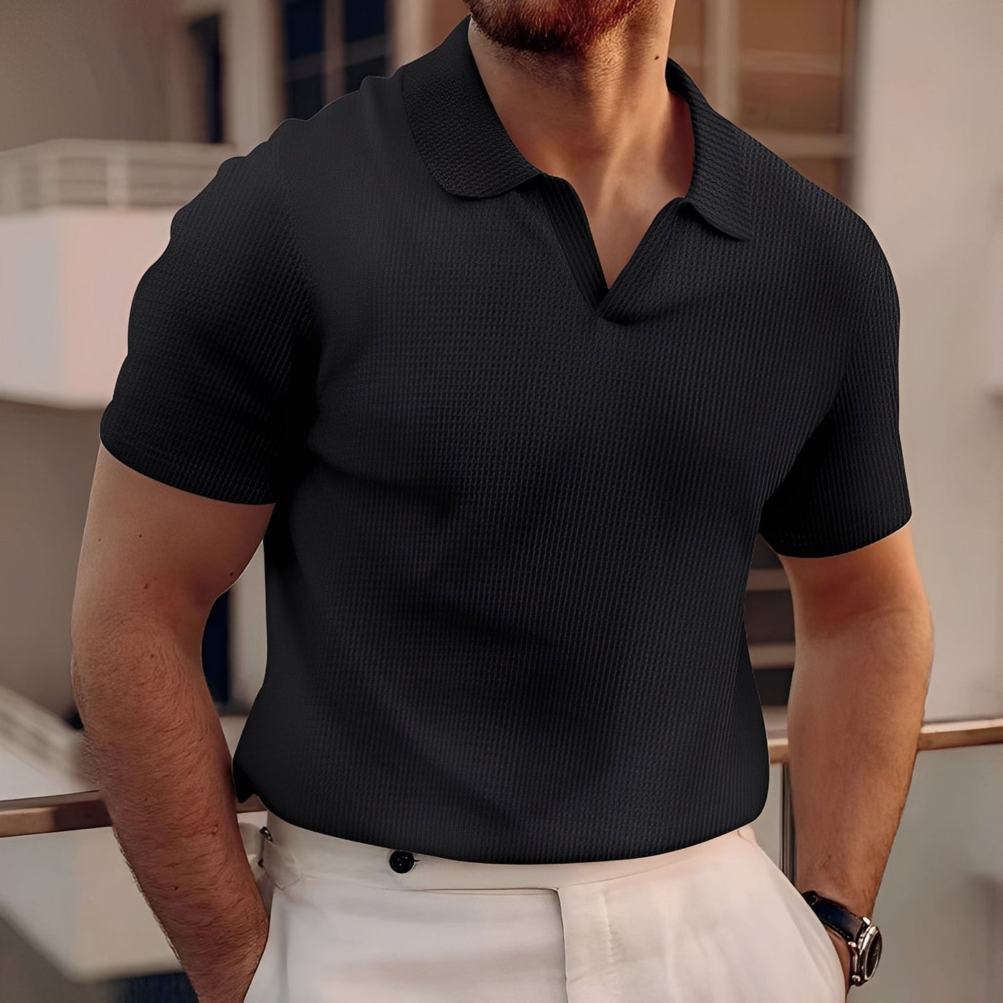 Harley - Einfaches Poloshirt für Männer mit kurzen Ärmeln und Wabenstruktur