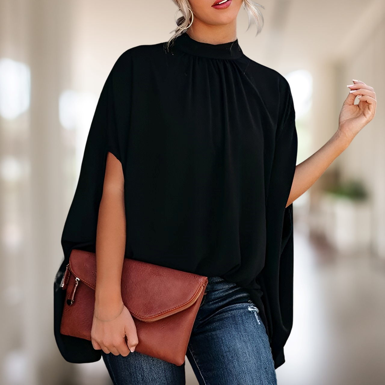 Zara – Locker geschnittene Bluse mit V-Ausschnitt