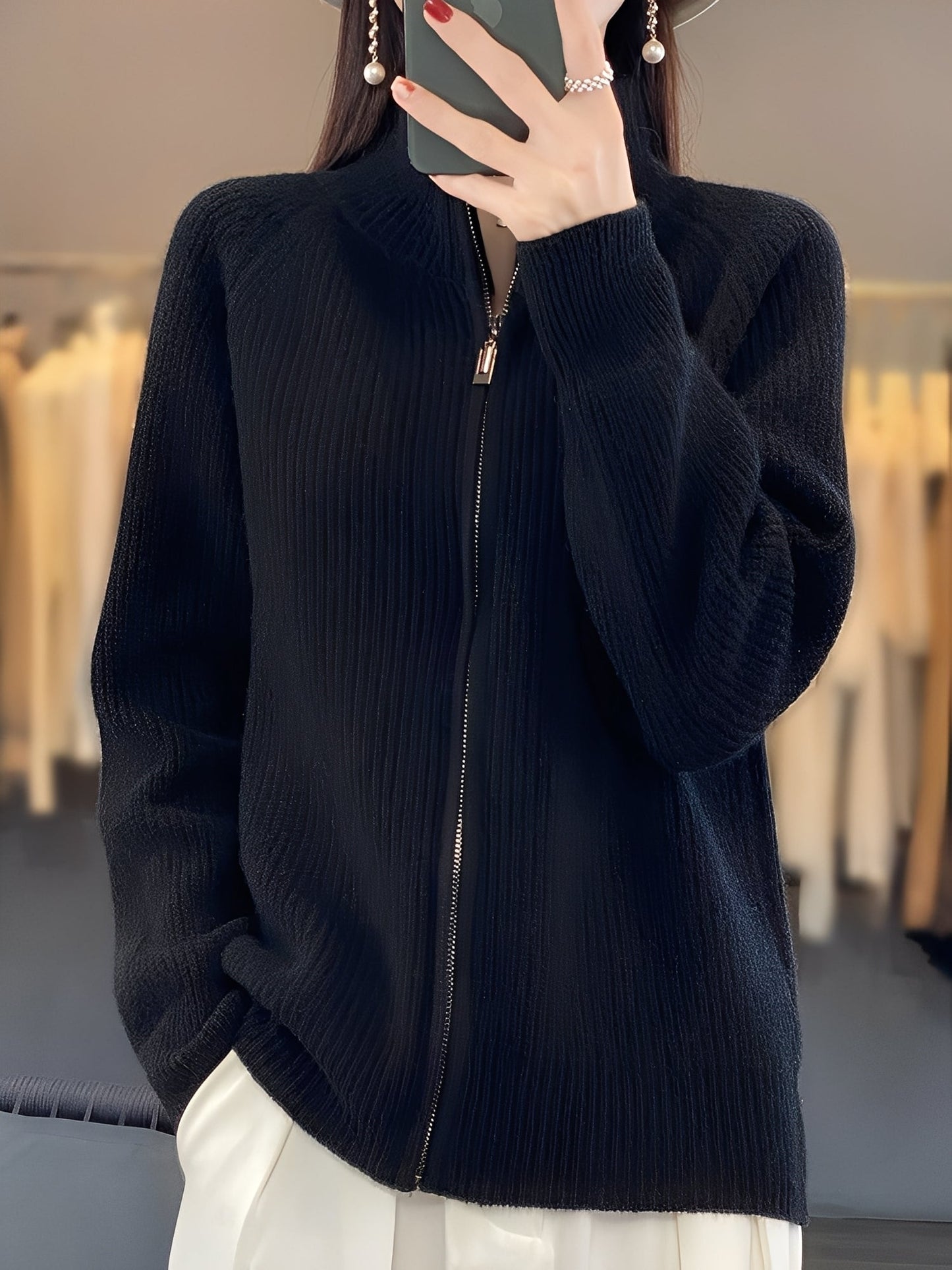 Brylee - Moderne Damen-Wollstrickjacke mit Zipper
