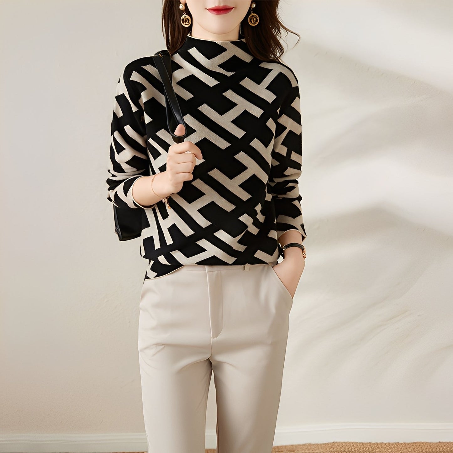 Eleanor - Elegantes Damen-Stricktop mit langen Ärmeln im Stil