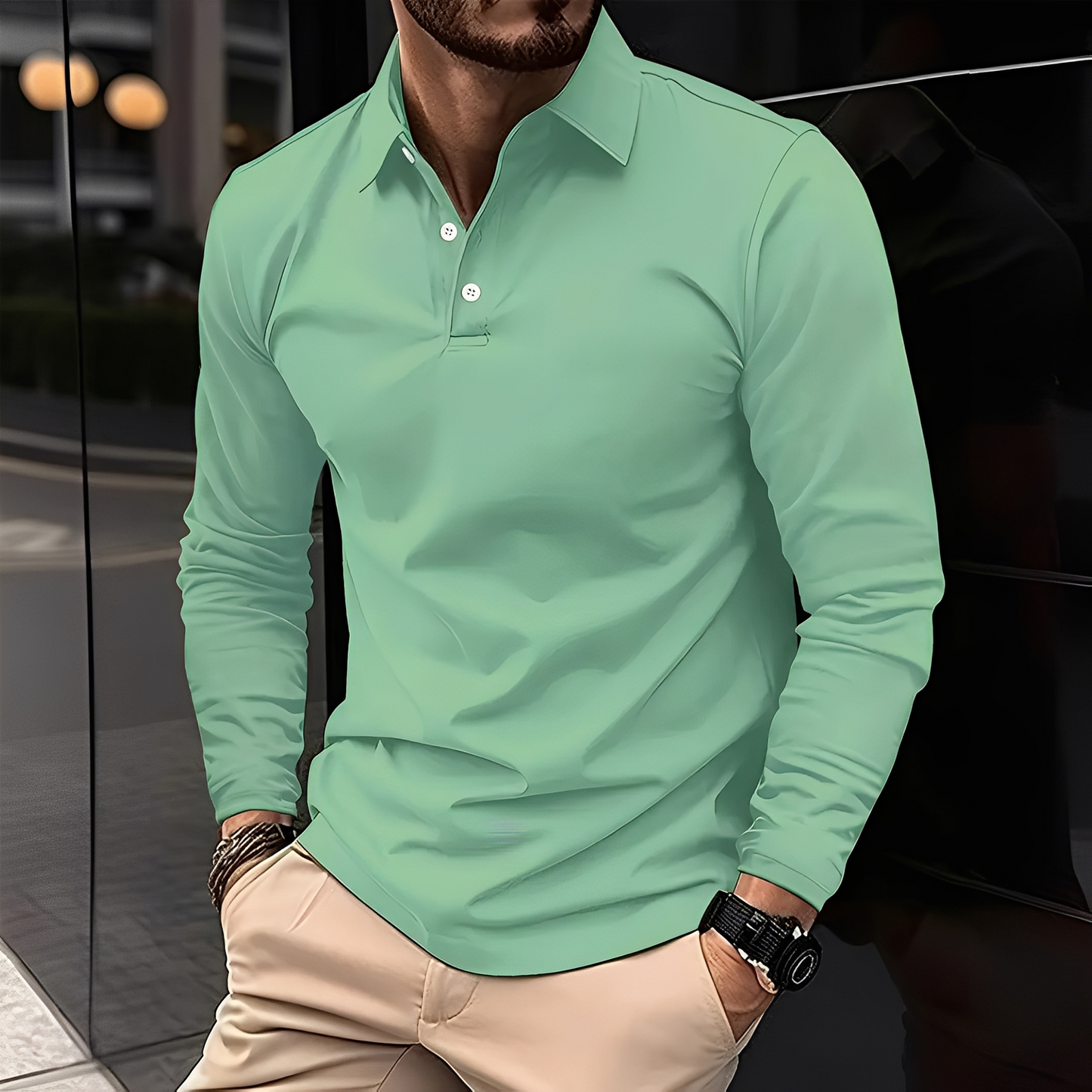 Stephen - Bequemes Langarm-Poloshirt für Herren