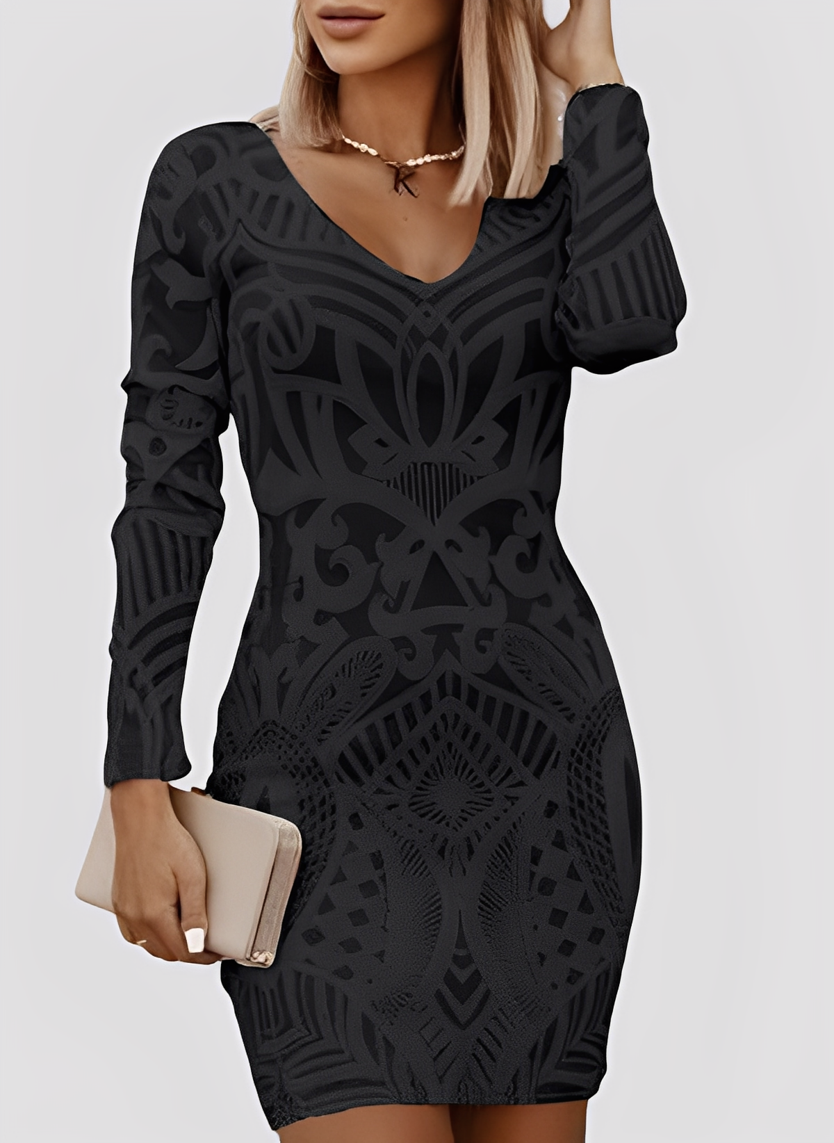 Caitlyn - Schickes Frauenkleid mit langen Ärmeln und engem Design