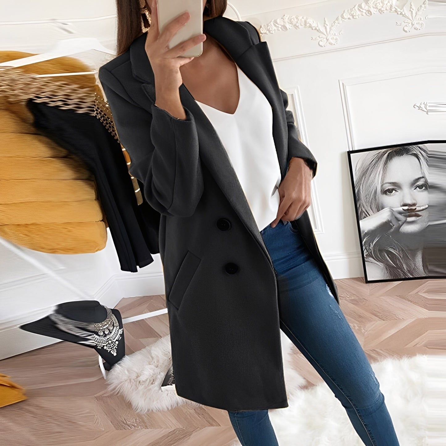 Nichole - Eleganter und warmer langer Damenmantel