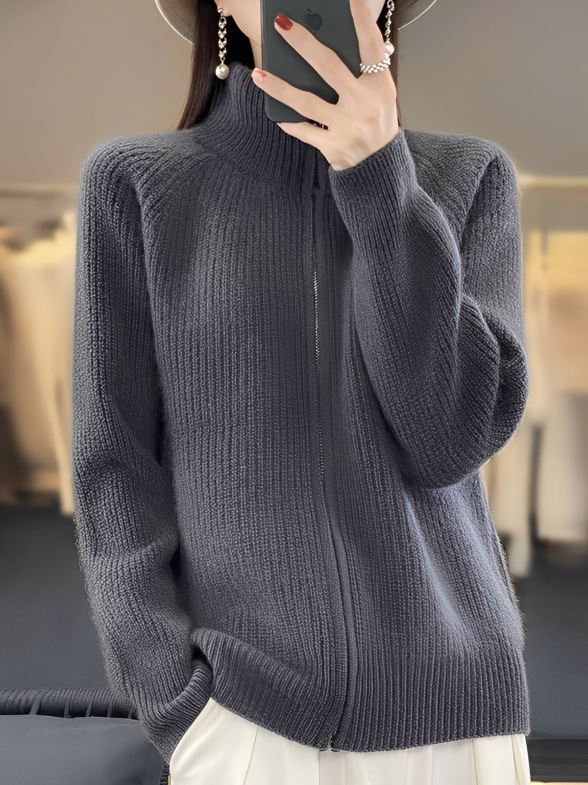 Brylee - Moderne Damen-Wollstrickjacke mit Zipper