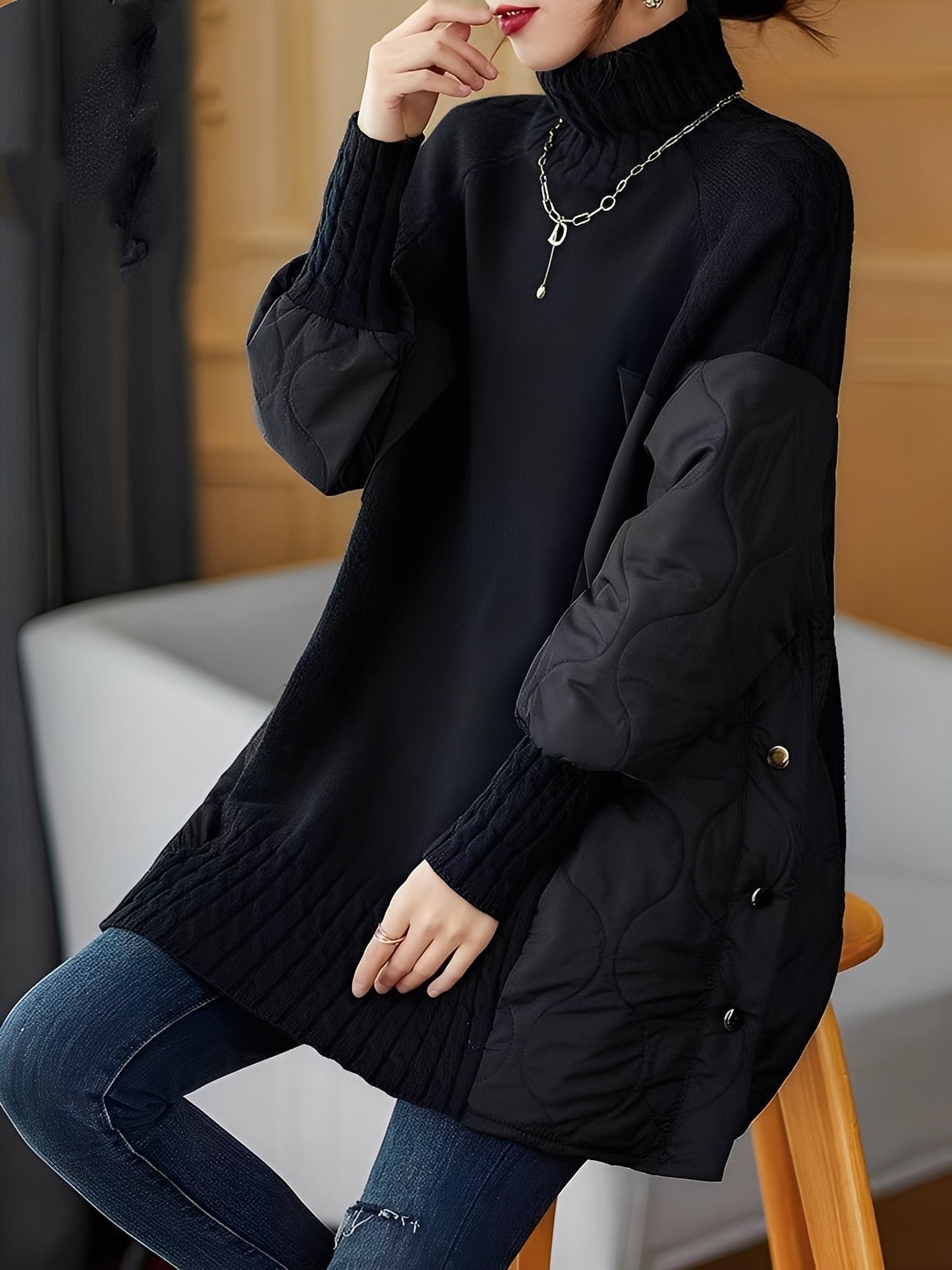Vonda - Bequemer Damenpullover mit hohem Rollkragen