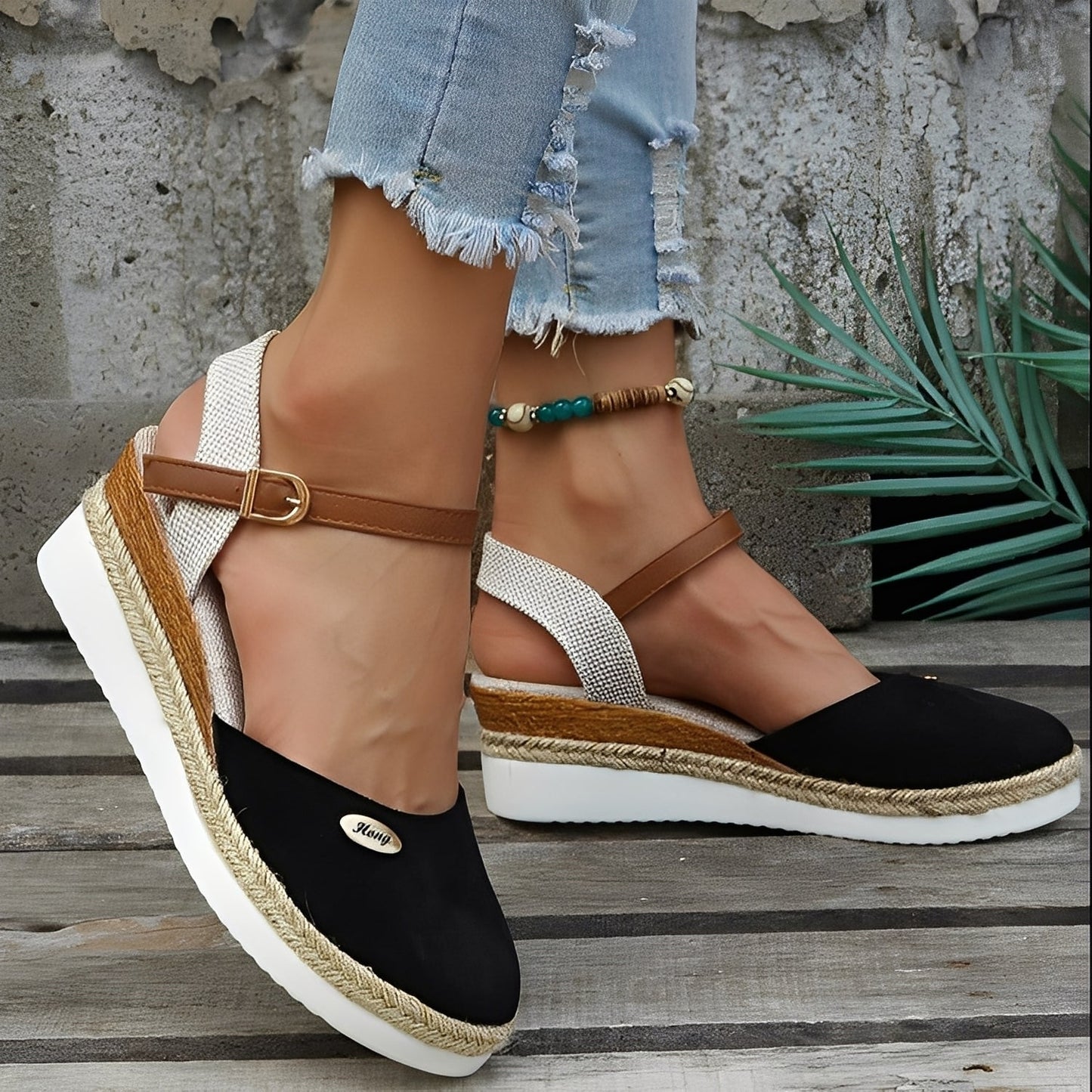 Elinor - Bequeme Damen-Hanfsandalen mit Keilabsatz