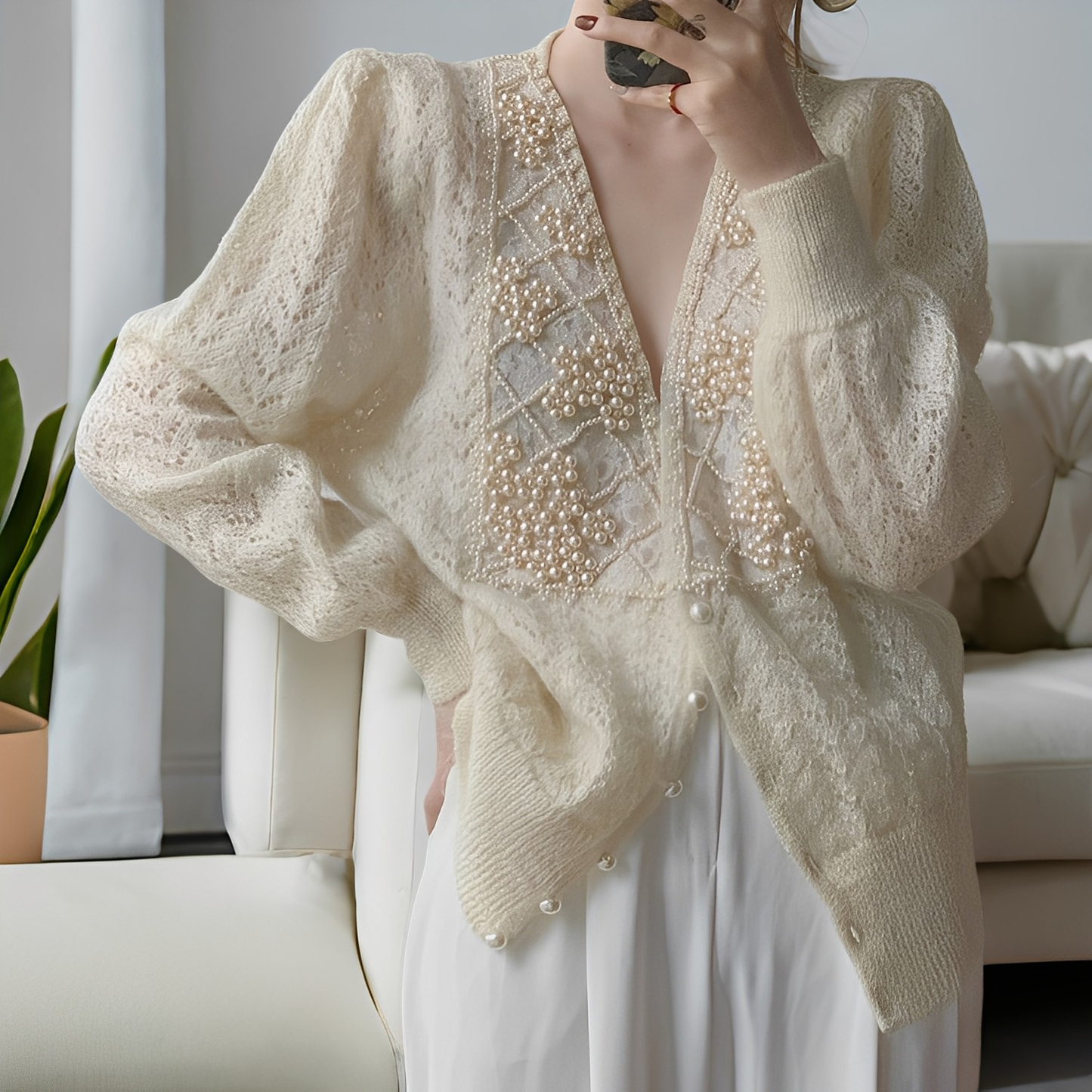 Jolie - Schicker Strickpullover mit Perlenknöpfen