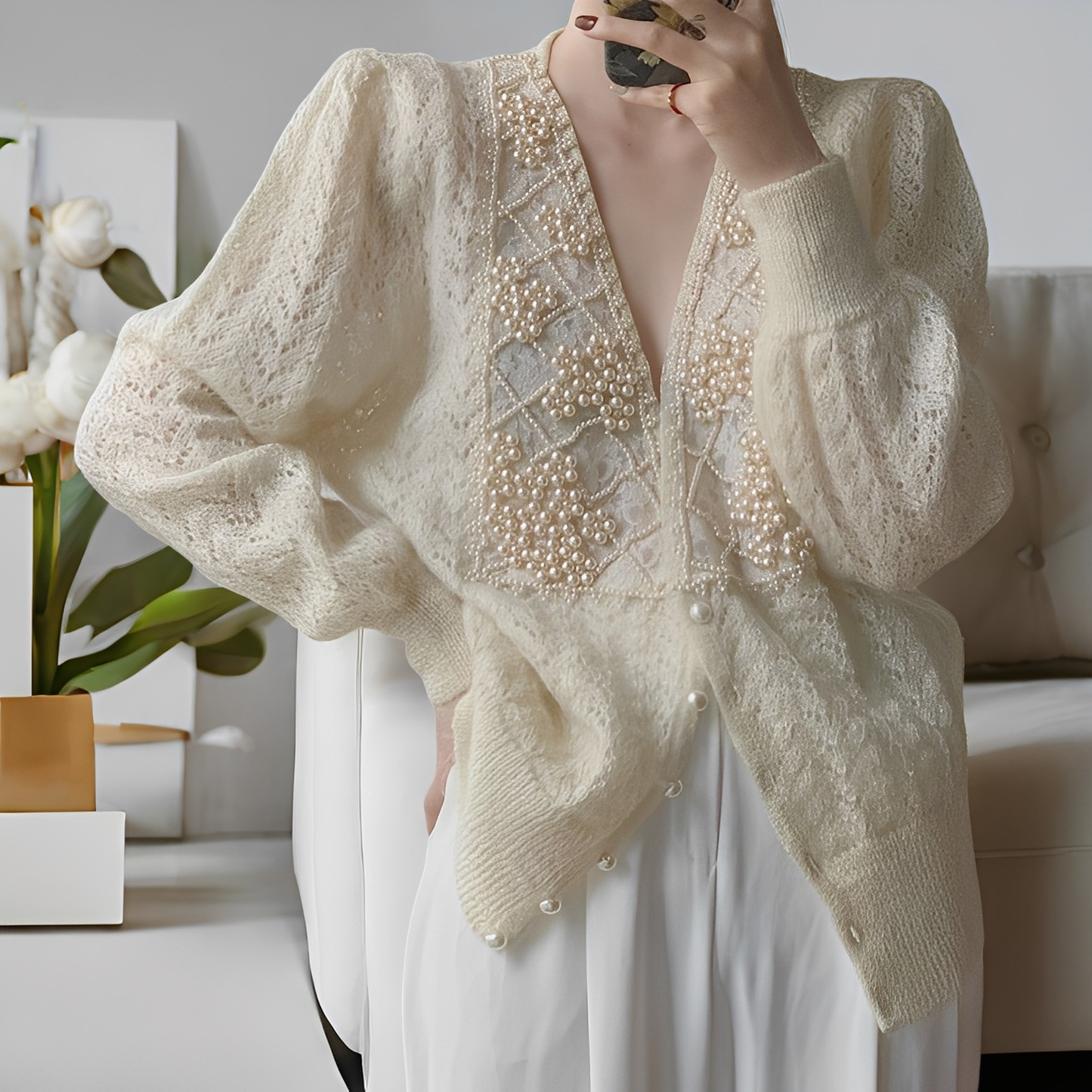 Jolie - Schicker Strickpullover mit Perlenknöpfen