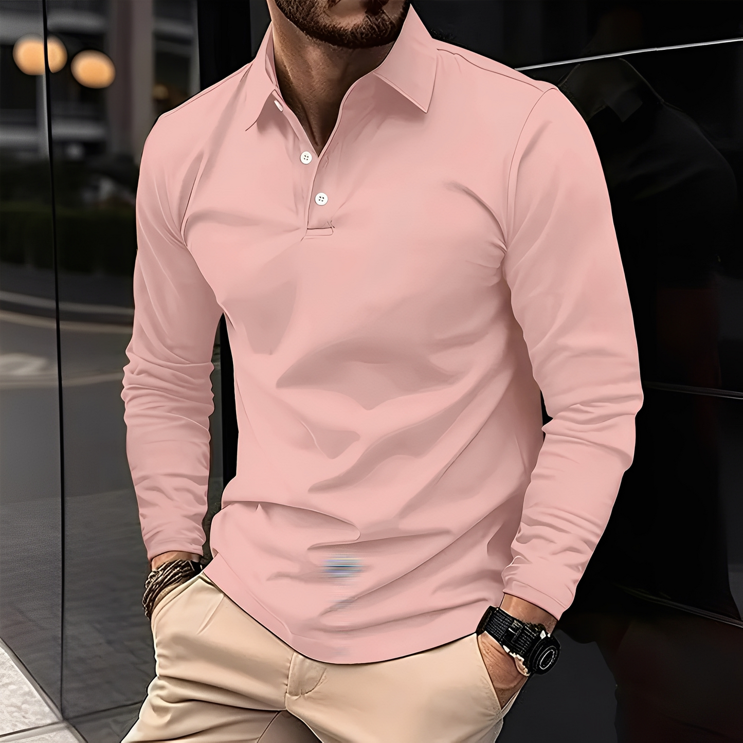 Stephen - Bequemes Langarm-Poloshirt für Herren