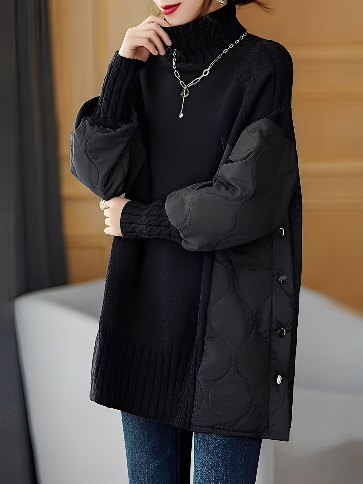 Vonda - Bequemer Damenpullover mit hohem Rollkragen