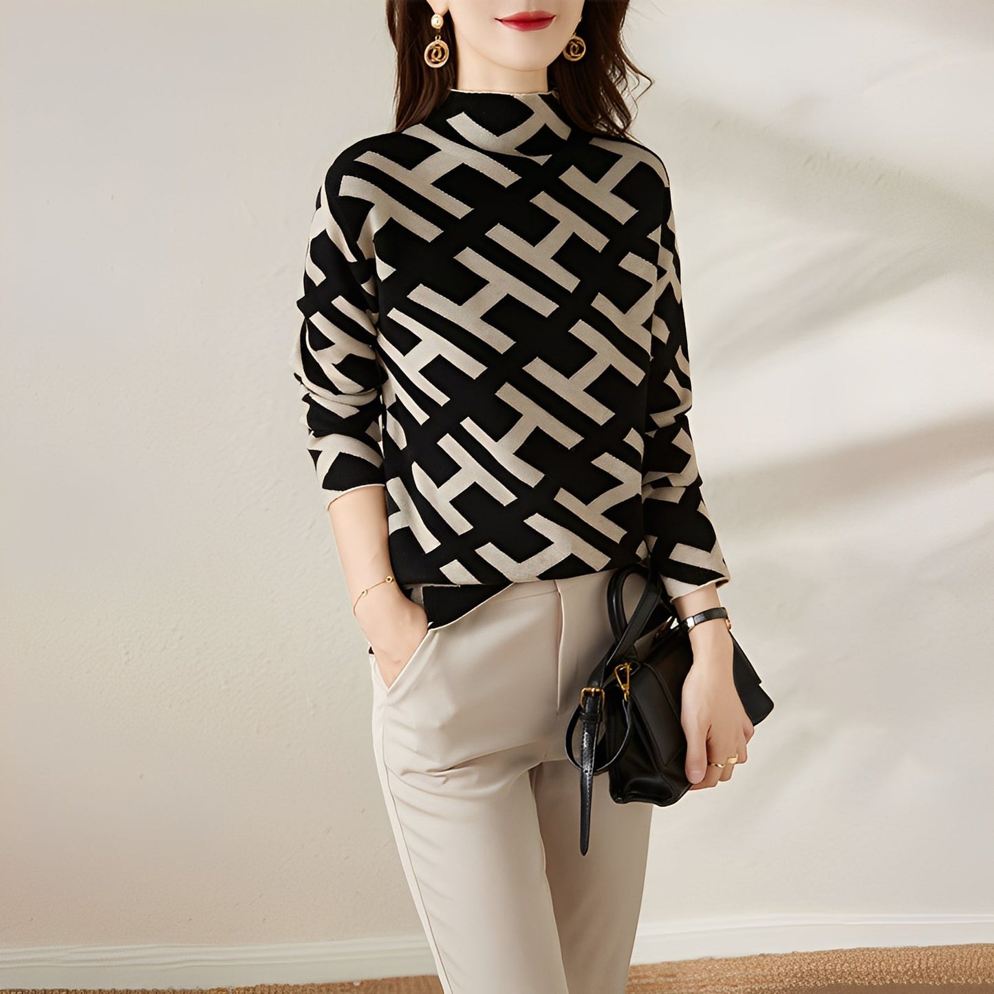 Eleanor - Elegantes Damen-Stricktop mit langen Ärmeln im Stil