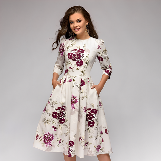 Elisabeth - Elegantes Damenkleid mit langen Ärmeln und Blumendruck