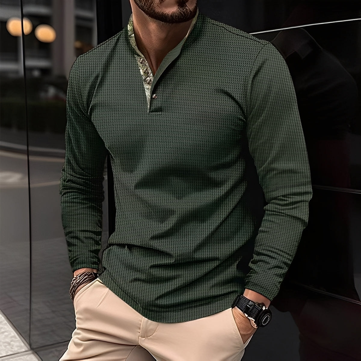 Crofton - Trendiges Herren-Poloshirt mit langen Ärmeln und Musterdetail