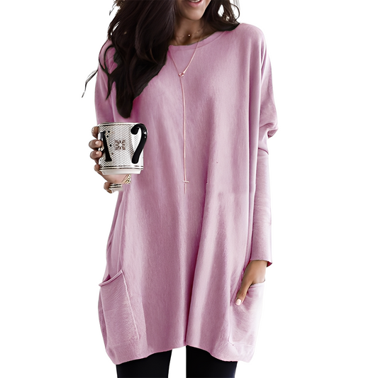 Ryann - Bequemer langer Damenpullover mit Taschen