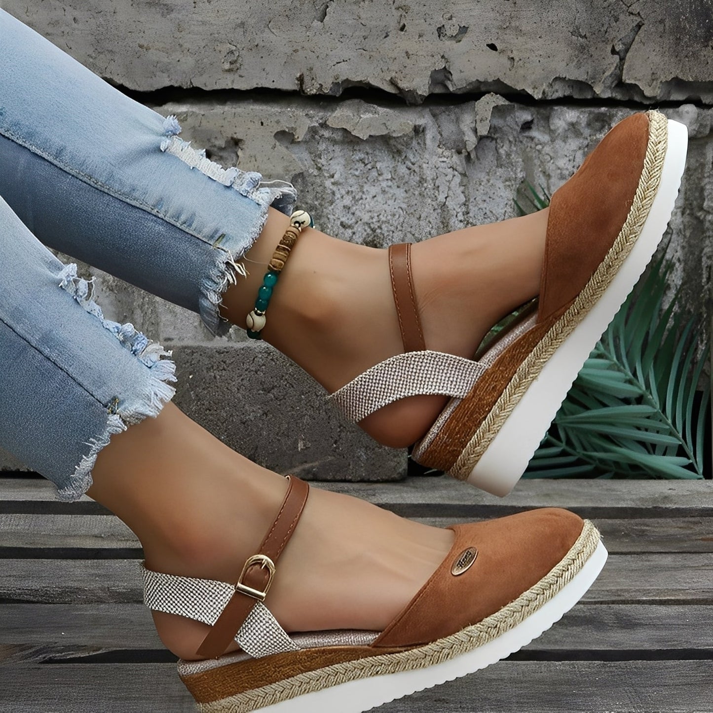 Elinor - Bequeme Damen-Hanfsandalen mit Keilabsatz