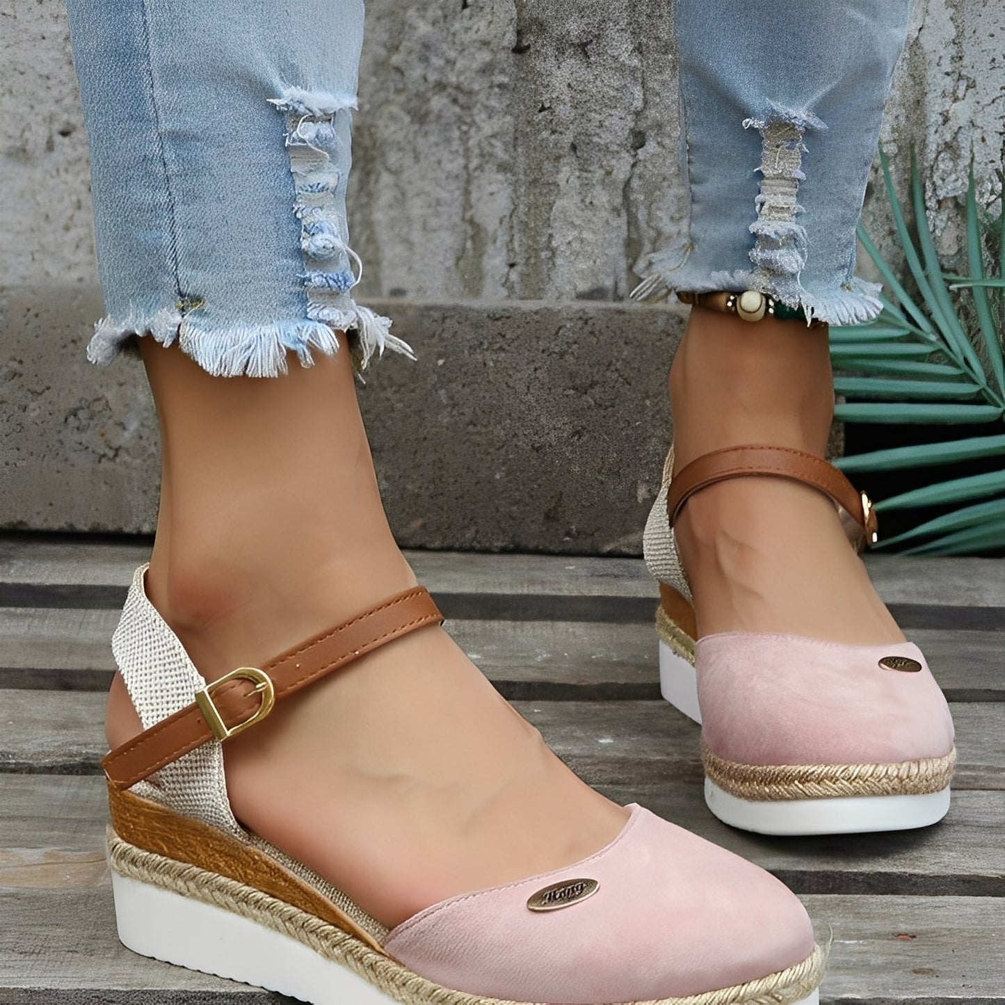 Elinor - Bequeme Damen-Hanfsandalen mit Keilabsatz