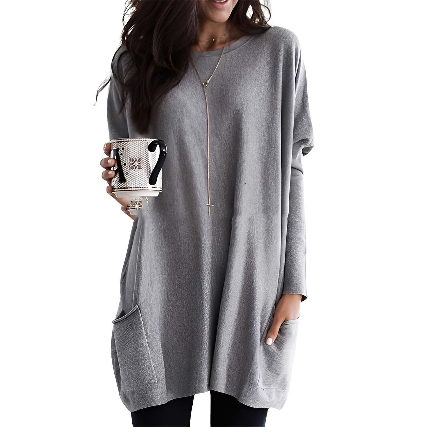 Ryann - Bequemer langer Damenpullover mit Taschen