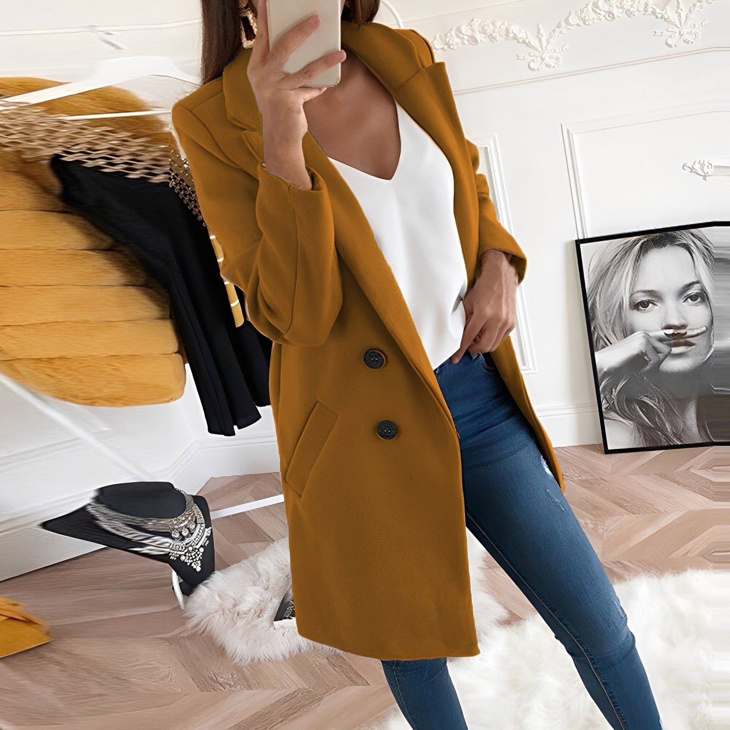 Nichole - Eleganter und warmer langer Damenmantel