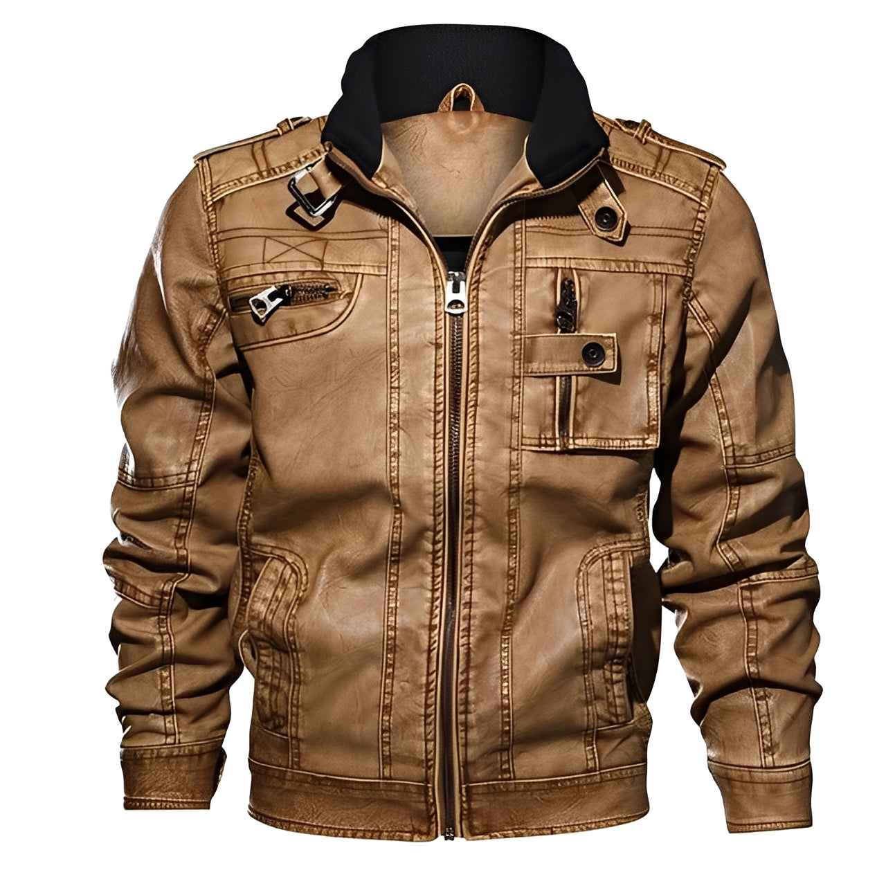 Kevin - Klassische Lederjacke für Herren mit Taschen