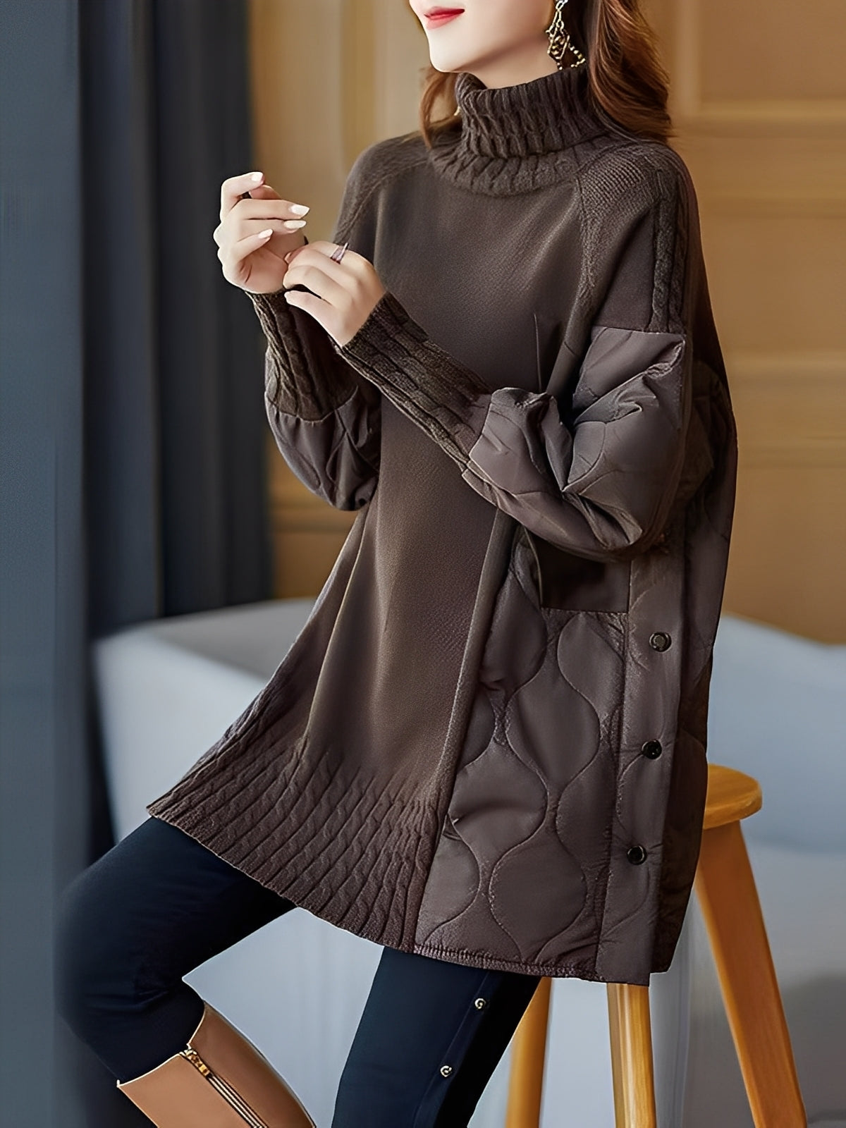 Vonda - Bequemer Damenpullover mit hohem Rollkragen