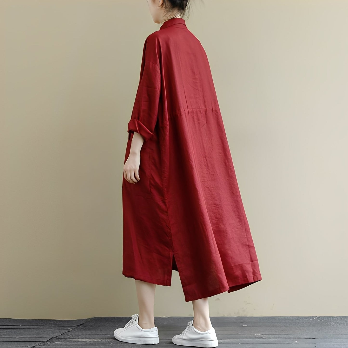 Chelsie - Damen-Maxikleid mit lockerer Passform und Knöpfen