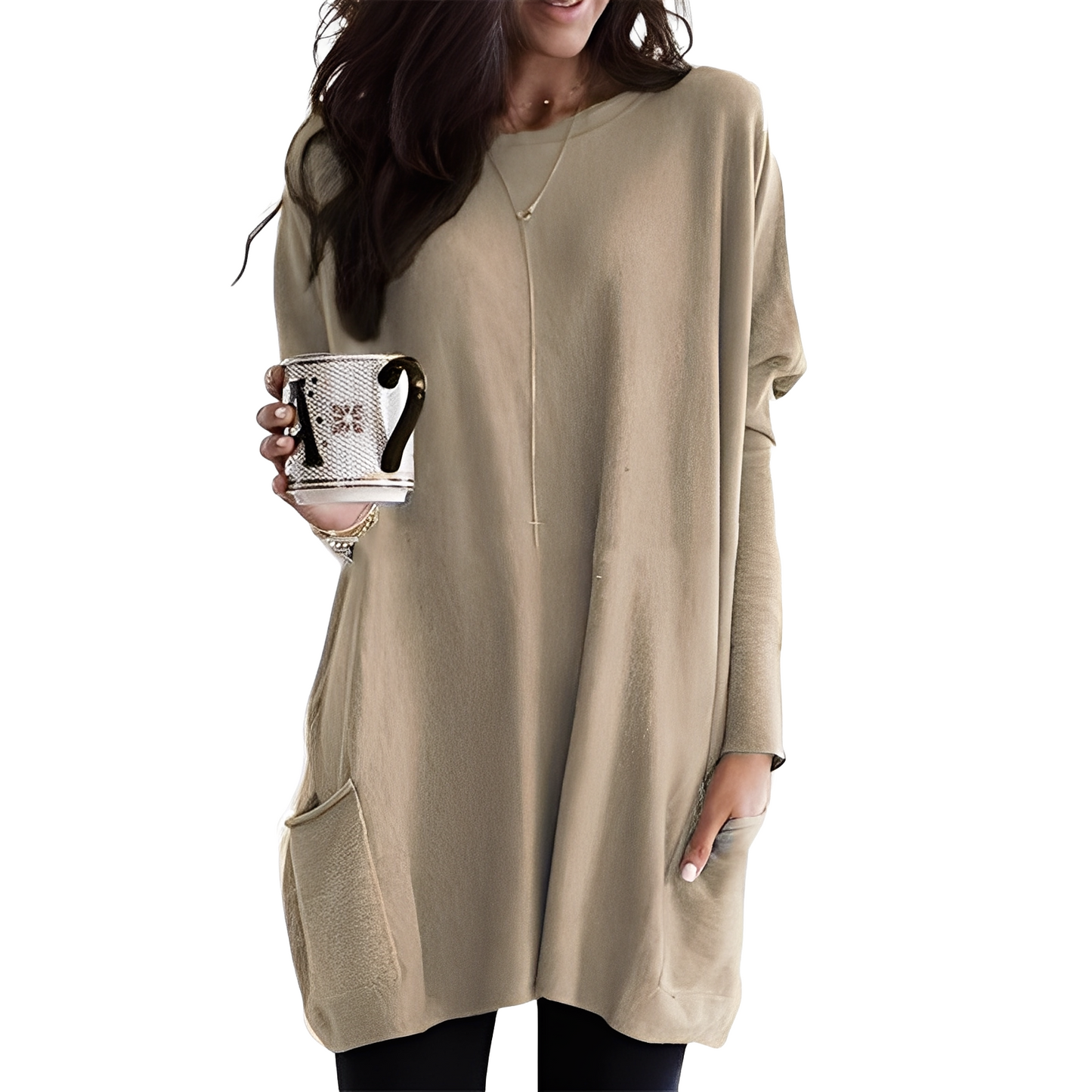 Ryann - Bequemer langer Damenpullover mit Taschen