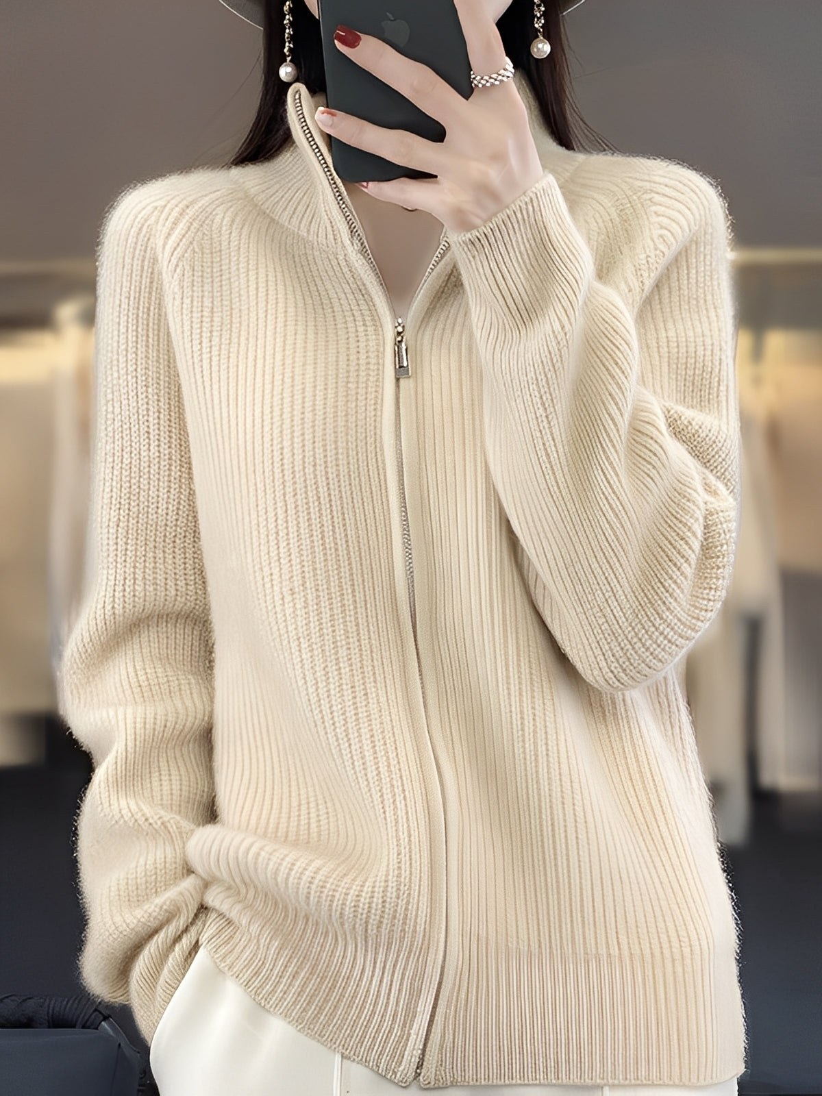 Brylee - Moderne Damen-Wollstrickjacke mit Zipper