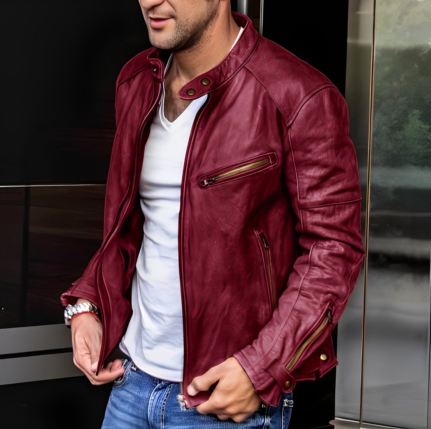 Hayden - Klassische Herrenlederjacke mit Taschen und Zipper