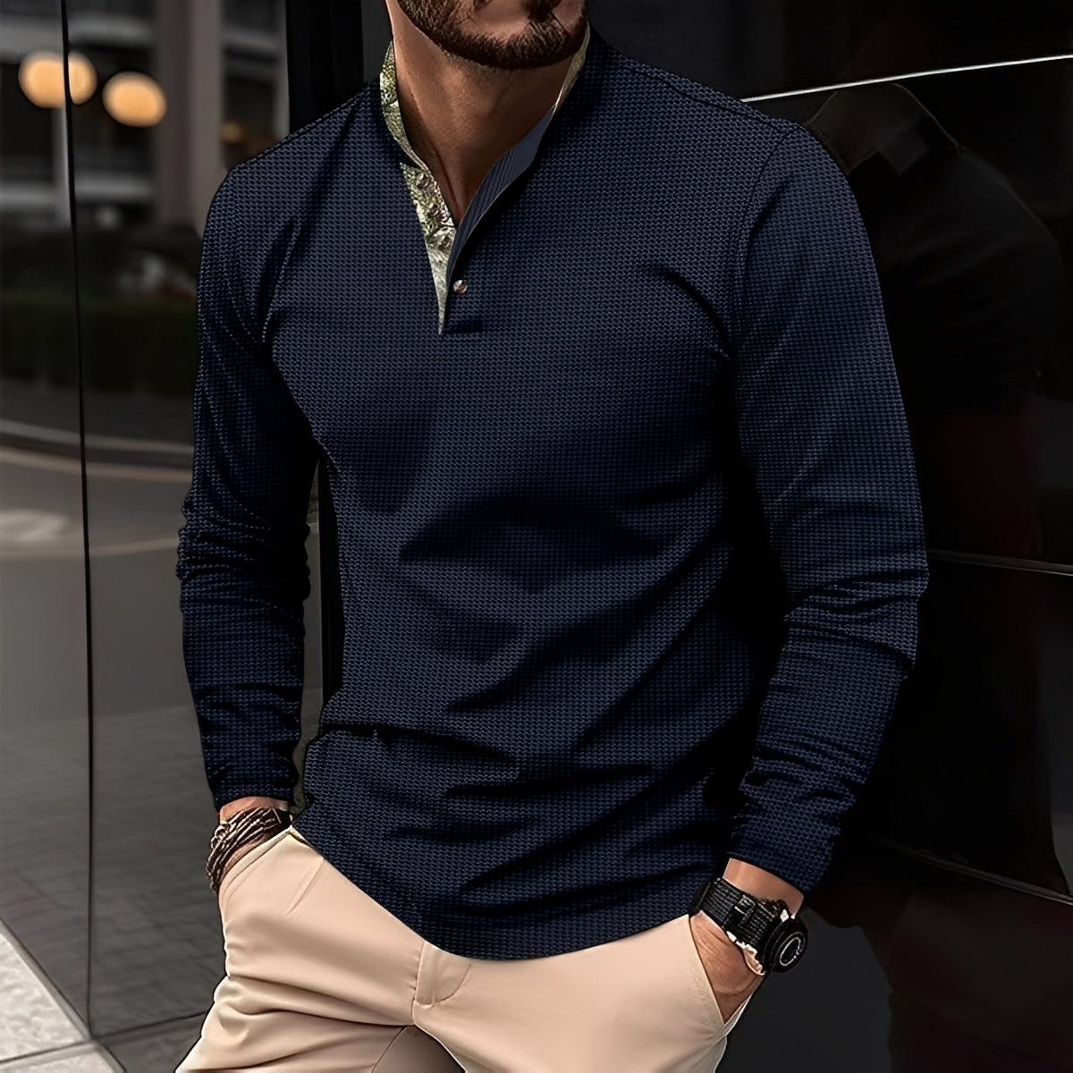 Crofton - Trendiges Herren-Poloshirt mit langen Ärmeln und Musterdetail