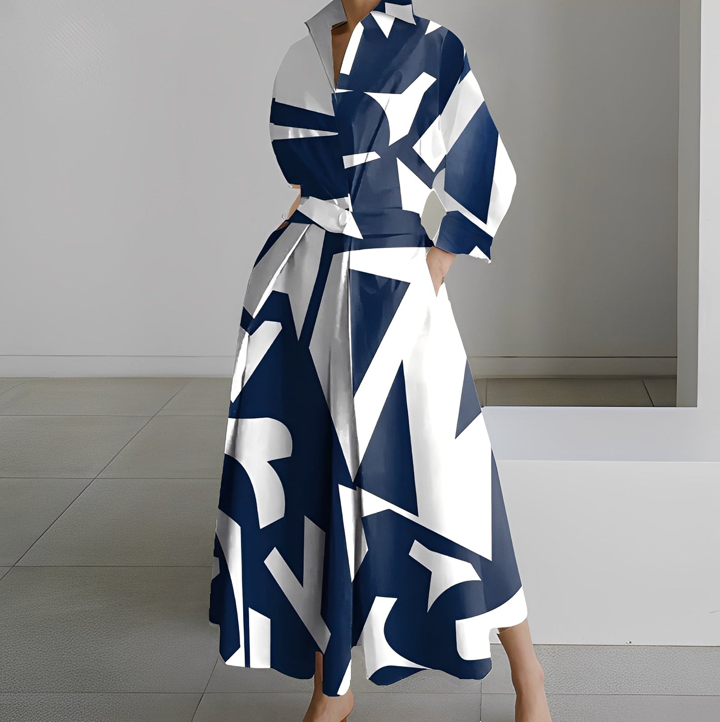 Lavina - Bequemes Frauenkleid mit langen Ärmeln und Taschen