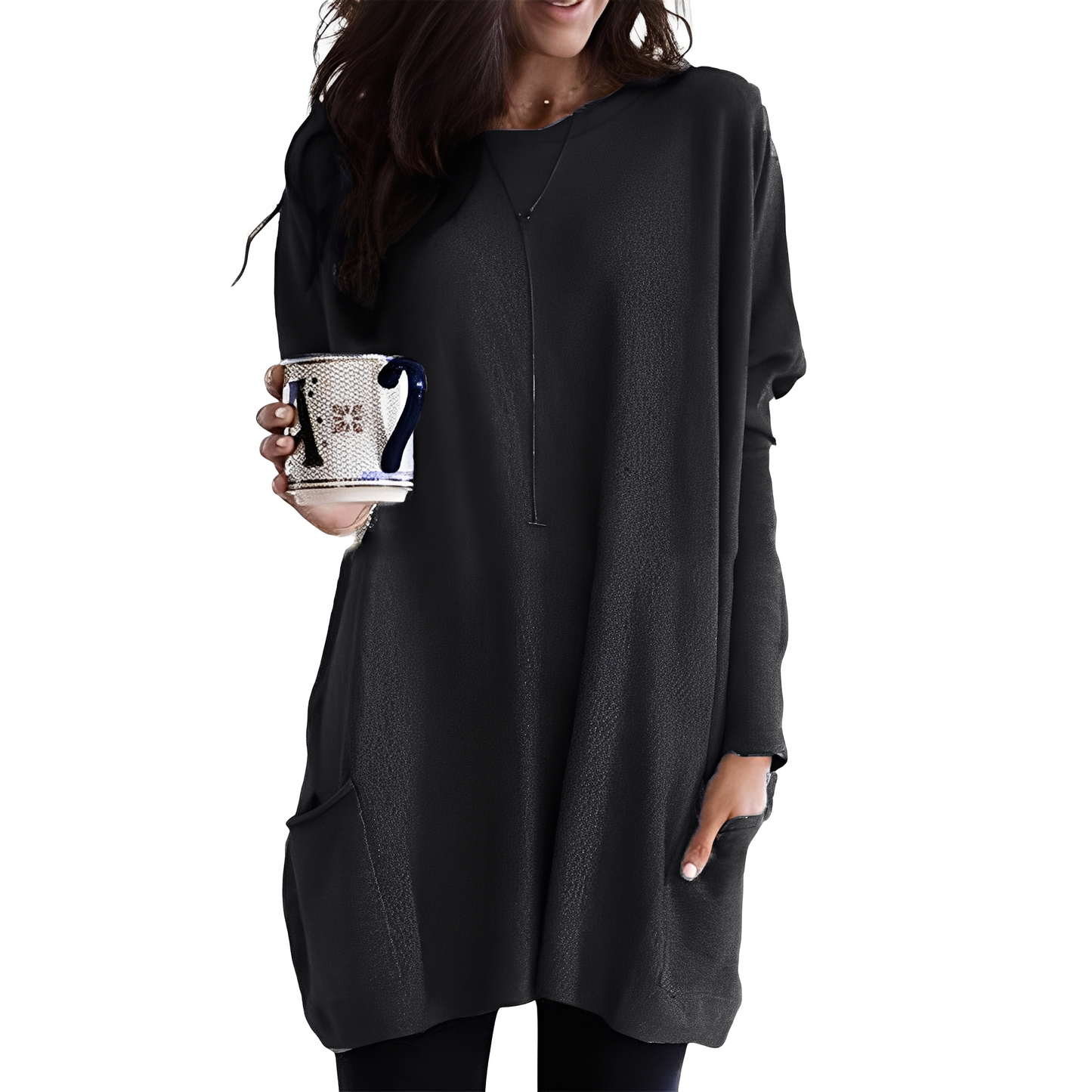 Ryann - Bequemer langer Damenpullover mit Taschen