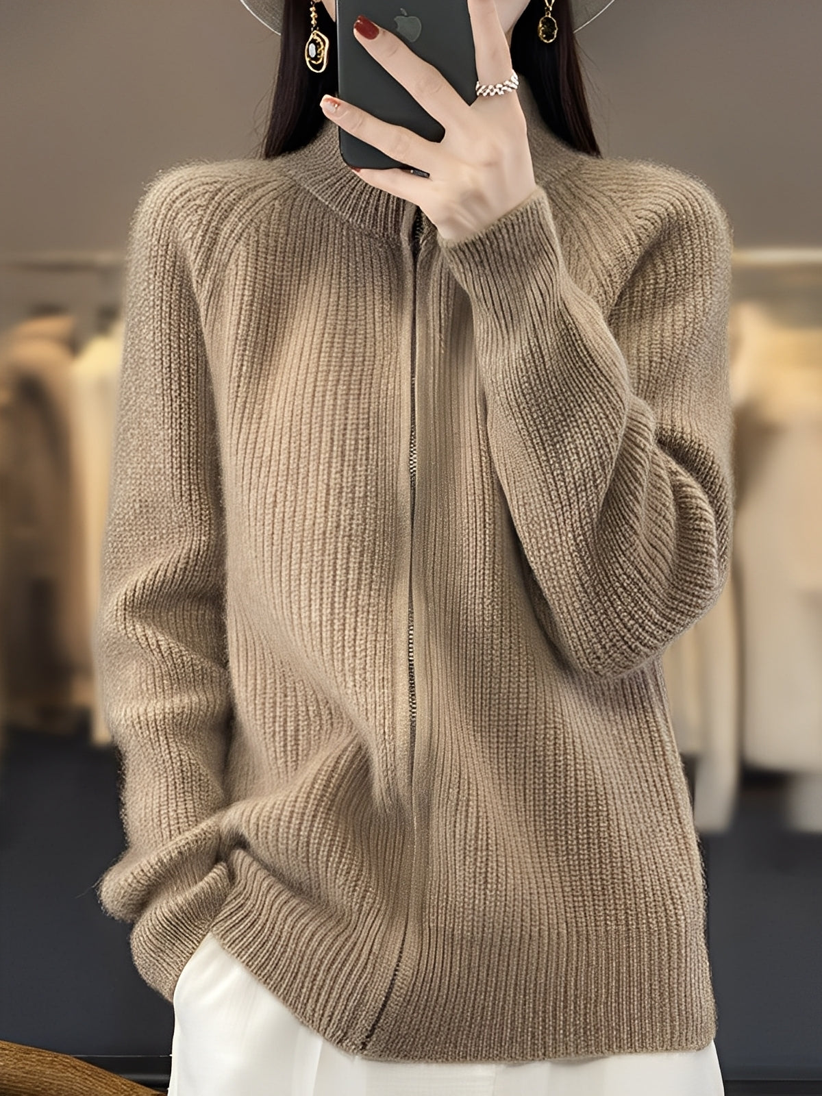 Brylee - Moderne Damen-Wollstrickjacke mit Zipper
