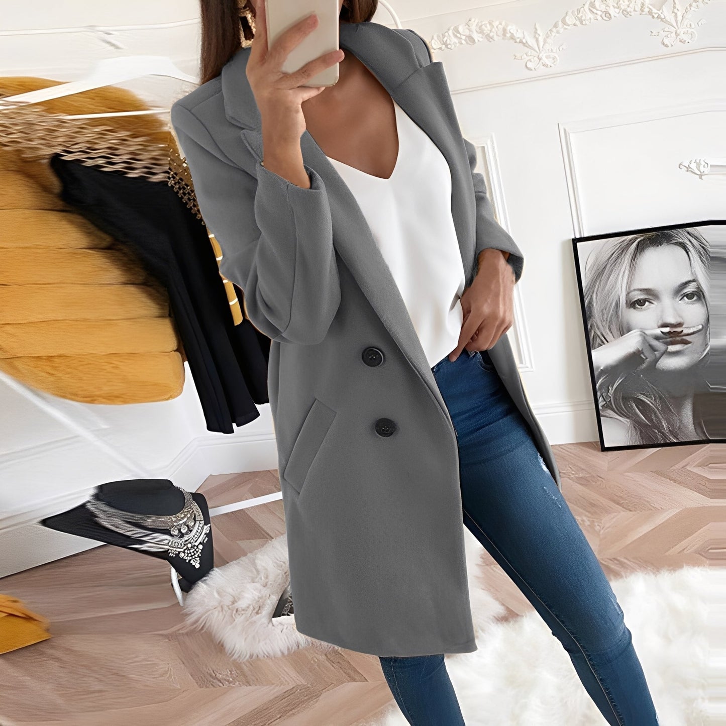 Nichole - Eleganter und warmer langer Damenmantel