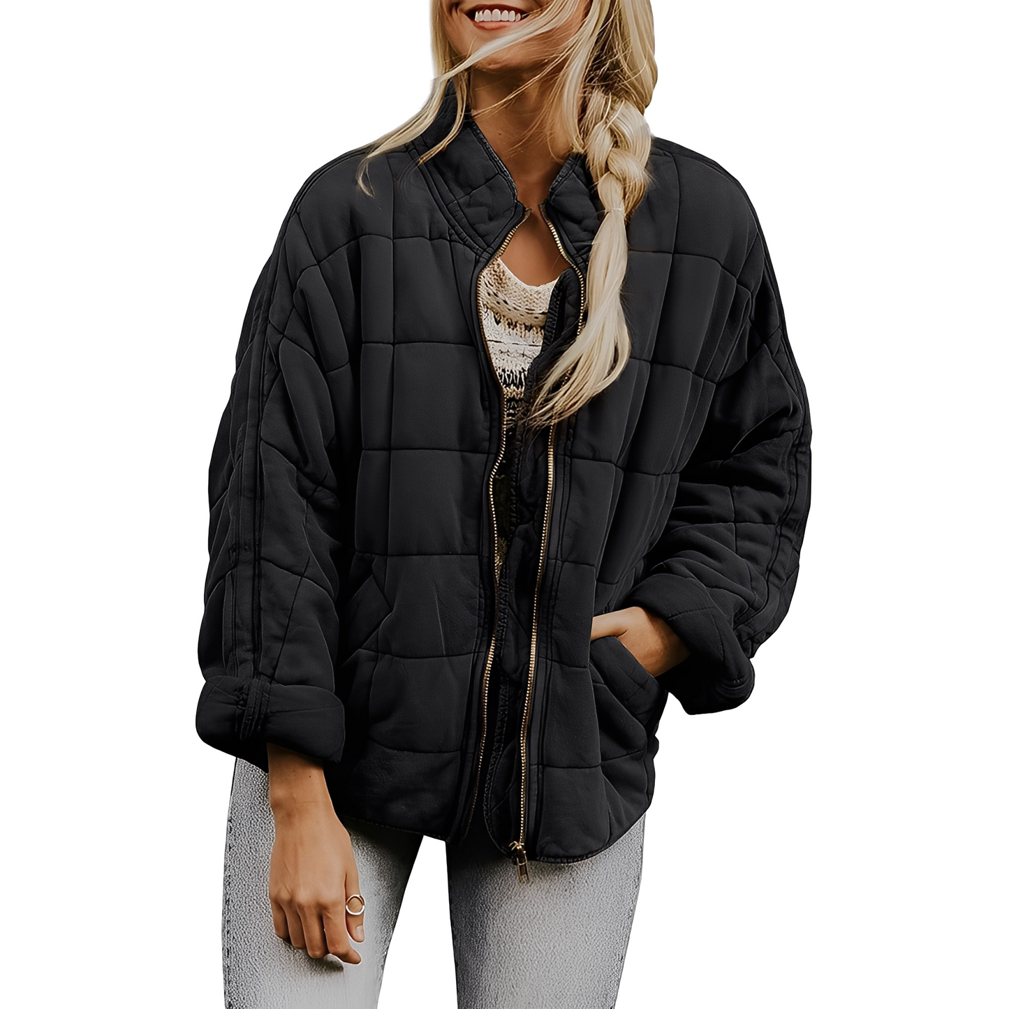 Luana - Frauenjacke mit leicht gestepptem Muster und Taschen