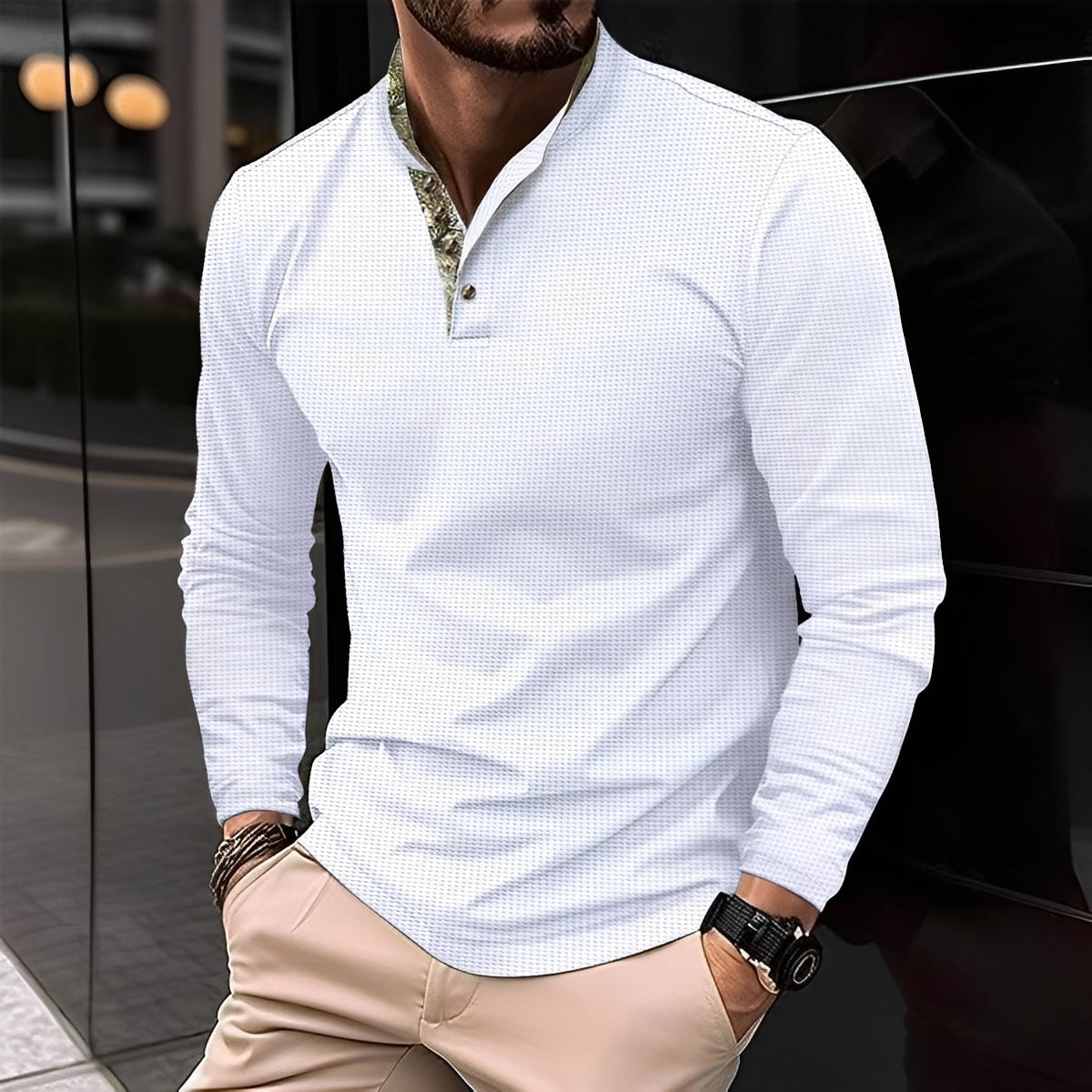 Crofton - Trendiges Herren-Poloshirt mit langen Ärmeln und Musterdetail