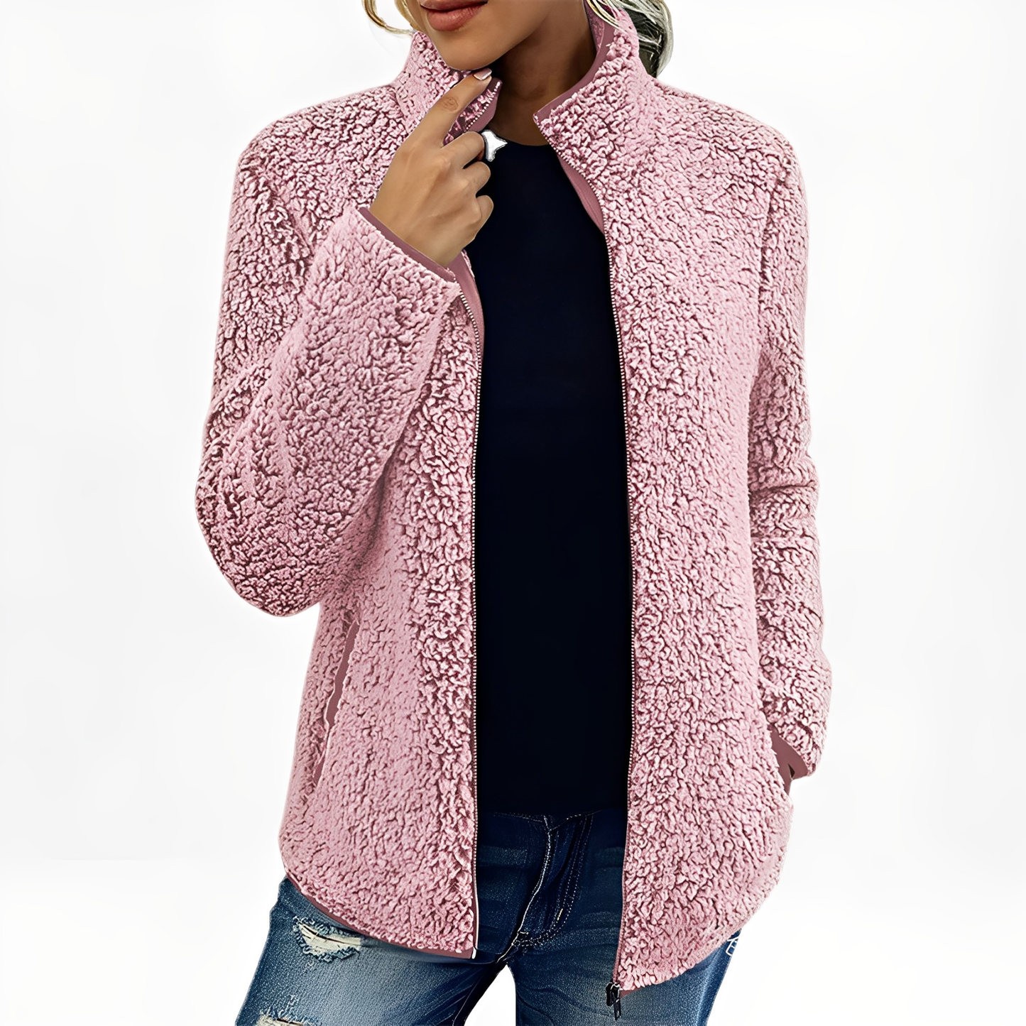 Alethea - Damen Fleece-Samtmantel im schicken Look