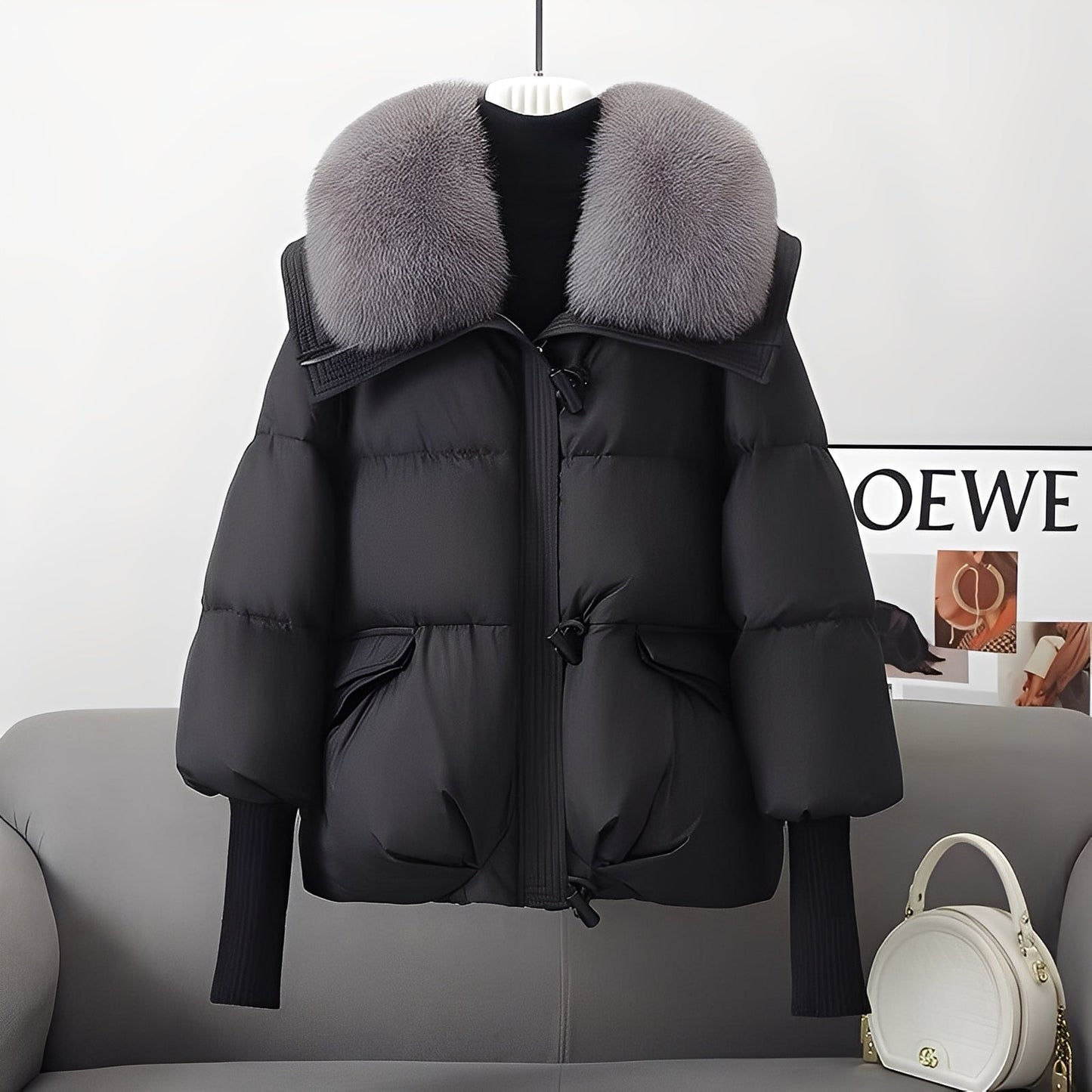 Victoria - moderne Windjacke mit Daunen und Pelzkragen für Damen